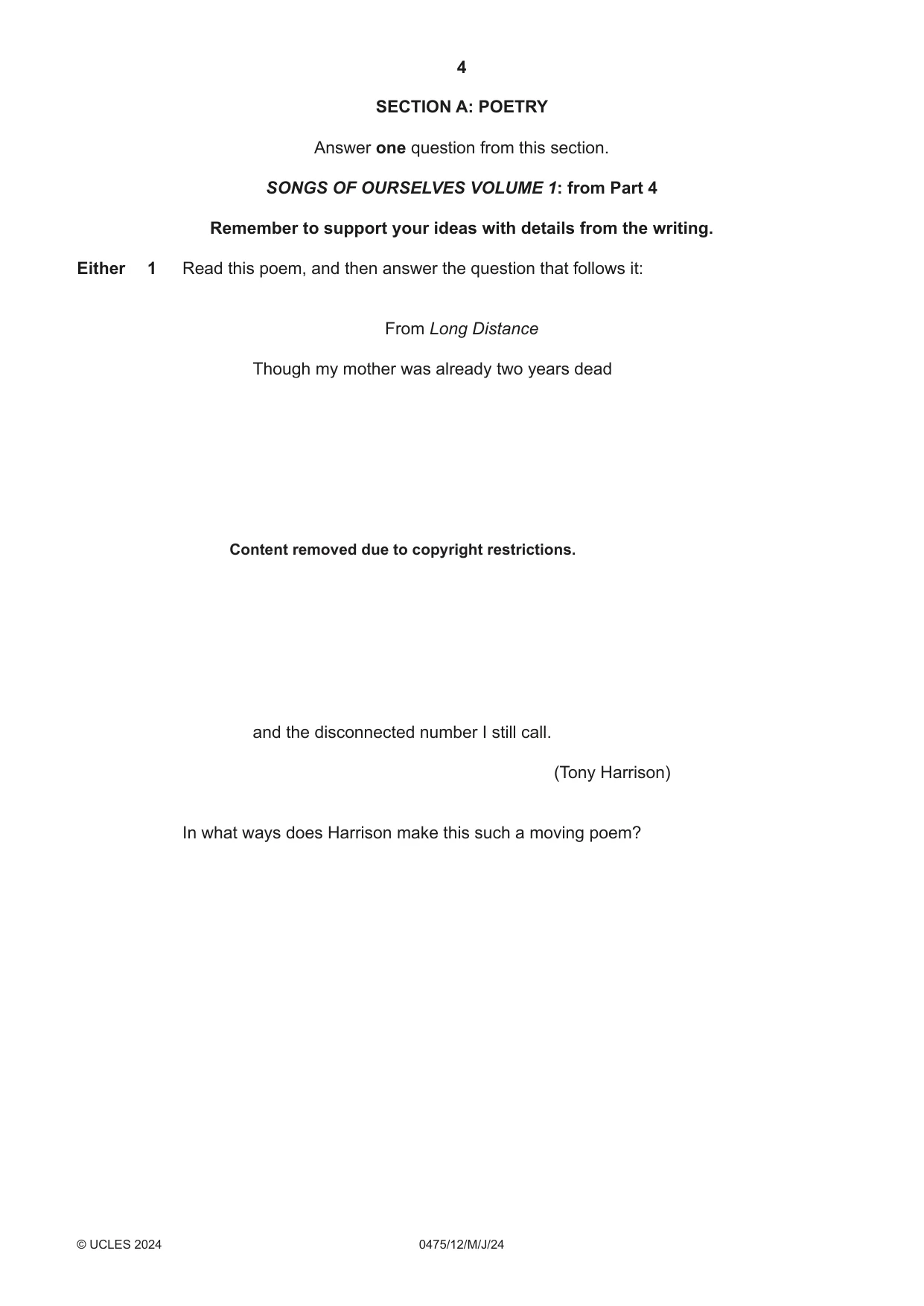 Cambridge IGCSE English - Literature in English 0475 2024 May/June Paper 1 · Variant 2 question paper, page 4 of 28