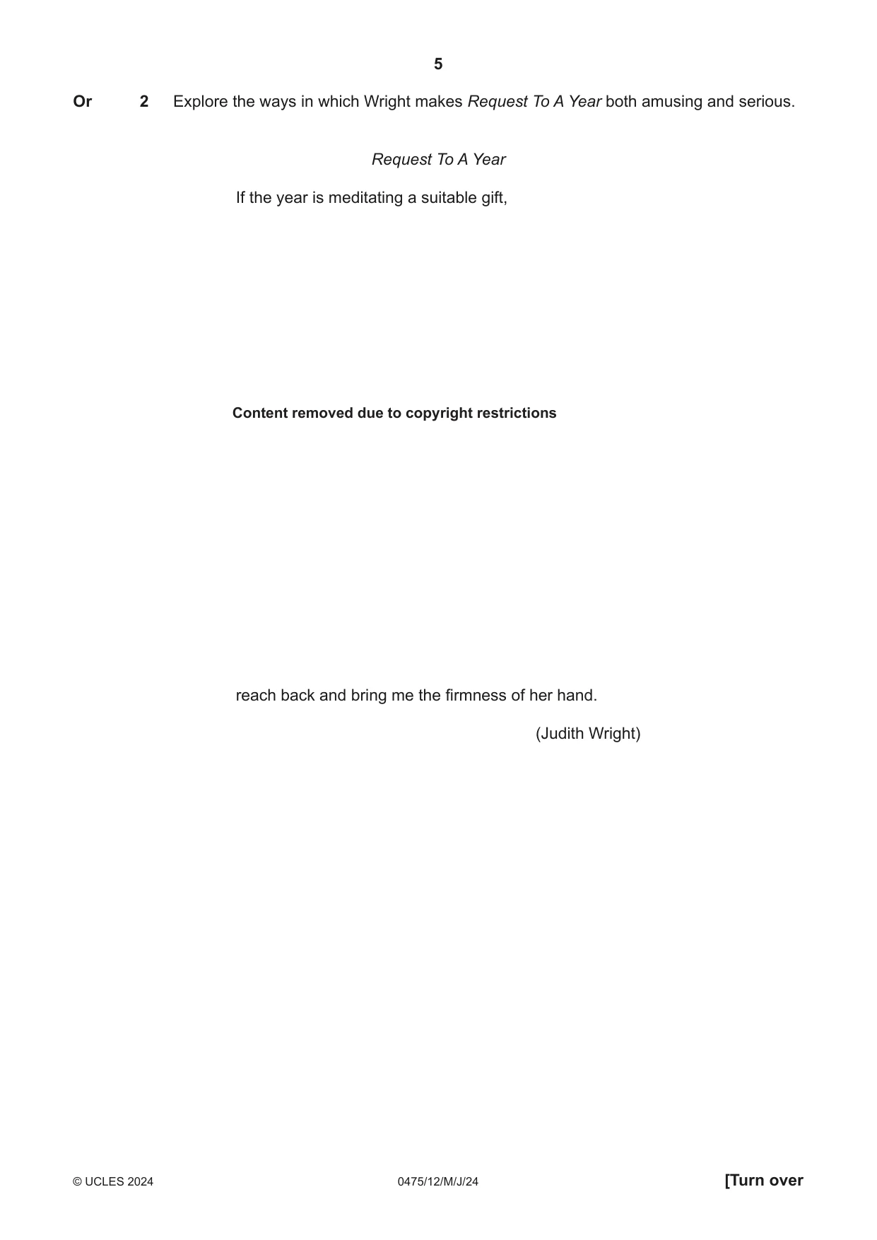 Cambridge IGCSE English - Literature in English 0475 2024 May/June Paper 1 · Variant 2 question paper, page 5 of 28
