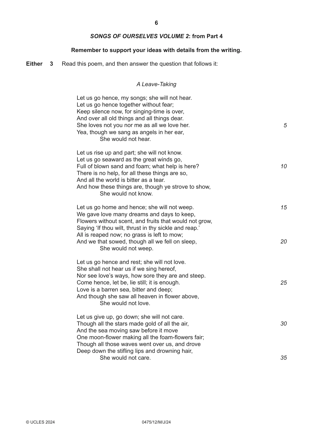 Cambridge IGCSE English - Literature in English 0475 2024 May/June Paper 1 · Variant 2 question paper, page 6 of 28