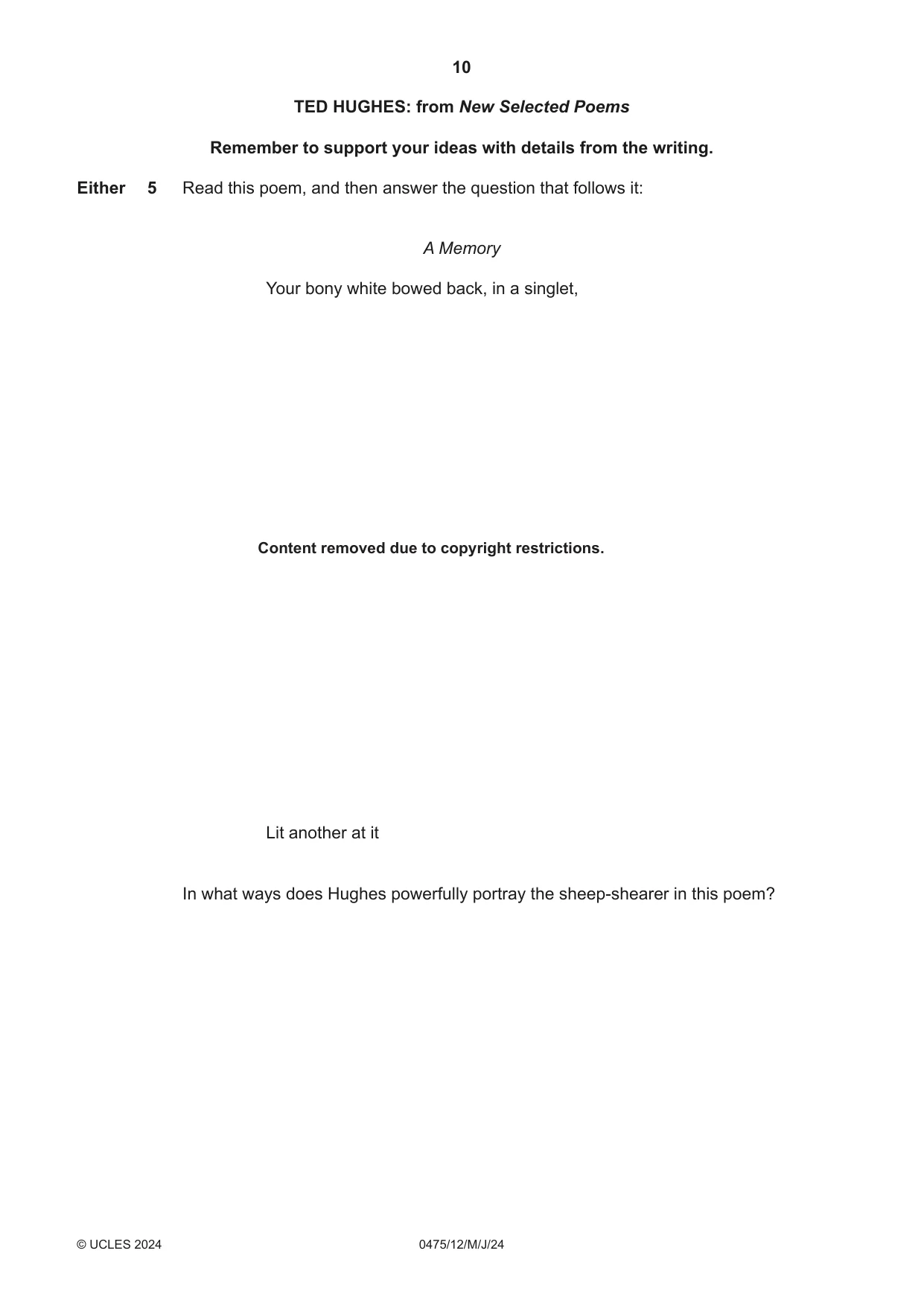 Cambridge IGCSE English - Literature in English 0475 2024 May/June Paper 1 · Variant 2 question paper, page 10 of 28