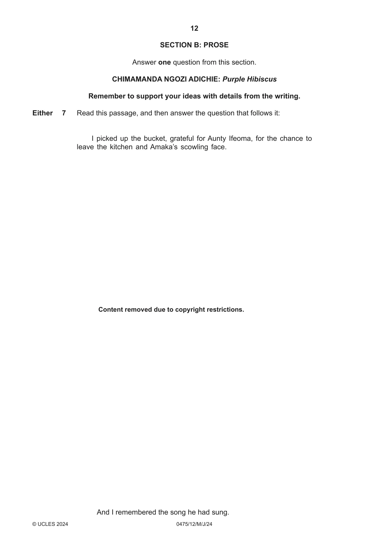 Cambridge IGCSE English - Literature in English 0475 2024 May/June Paper 1 · Variant 2 question paper, page 12 of 28