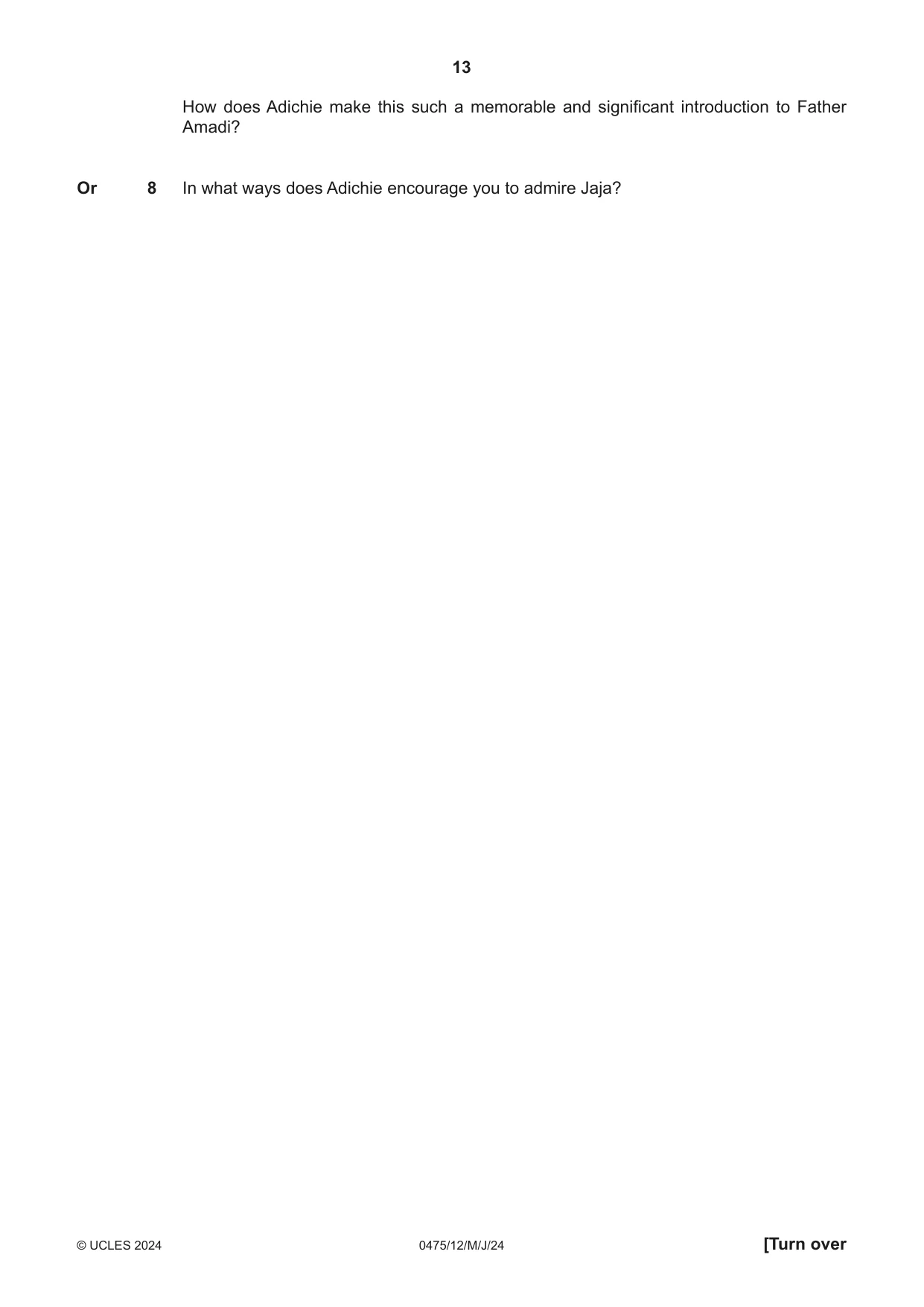 Cambridge IGCSE English - Literature in English 0475 2024 May/June Paper 1 · Variant 2 question paper, page 13 of 28