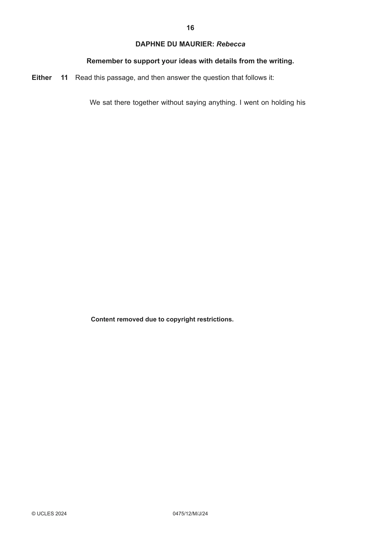 Cambridge IGCSE English - Literature in English 0475 2024 May/June Paper 1 · Variant 2 question paper, page 16 of 28