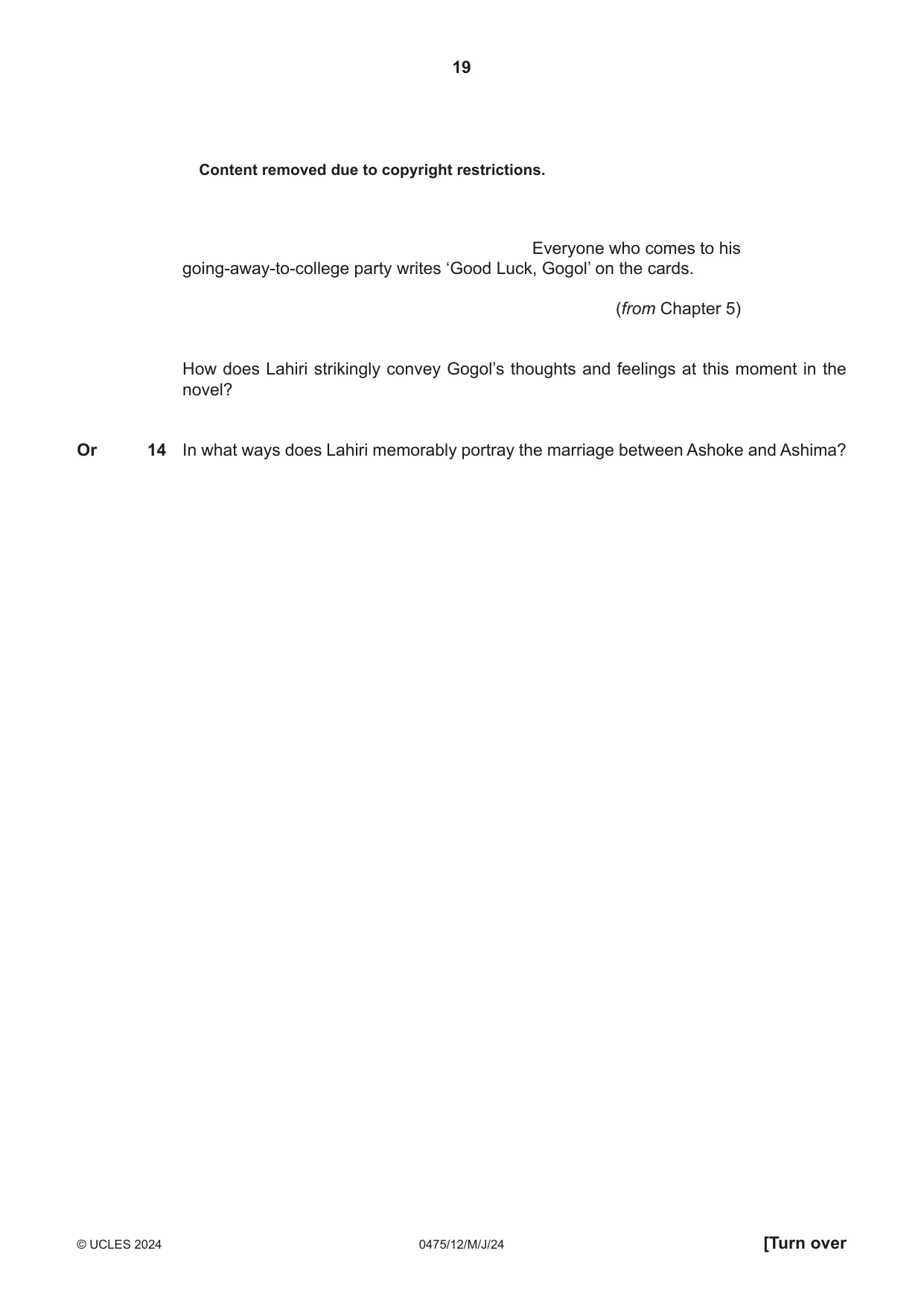 Cambridge IGCSE English - Literature in English 0475 2024 May/June Paper 1 · Variant 2 question paper, page 19 of 28