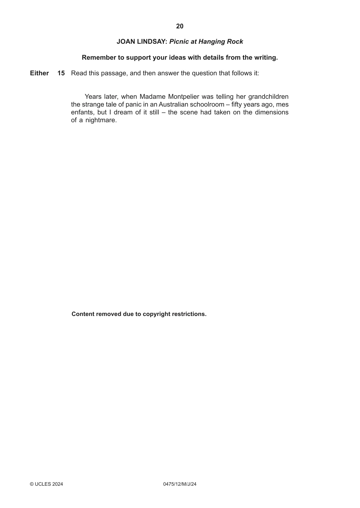 Cambridge IGCSE English - Literature in English 0475 2024 May/June Paper 1 · Variant 2 question paper, page 20 of 28