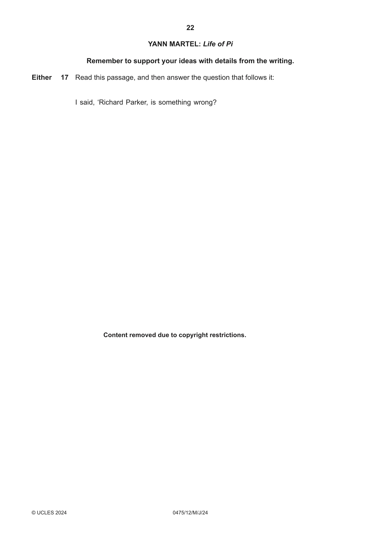 Cambridge IGCSE English - Literature in English 0475 2024 May/June Paper 1 · Variant 2 question paper, page 22 of 28