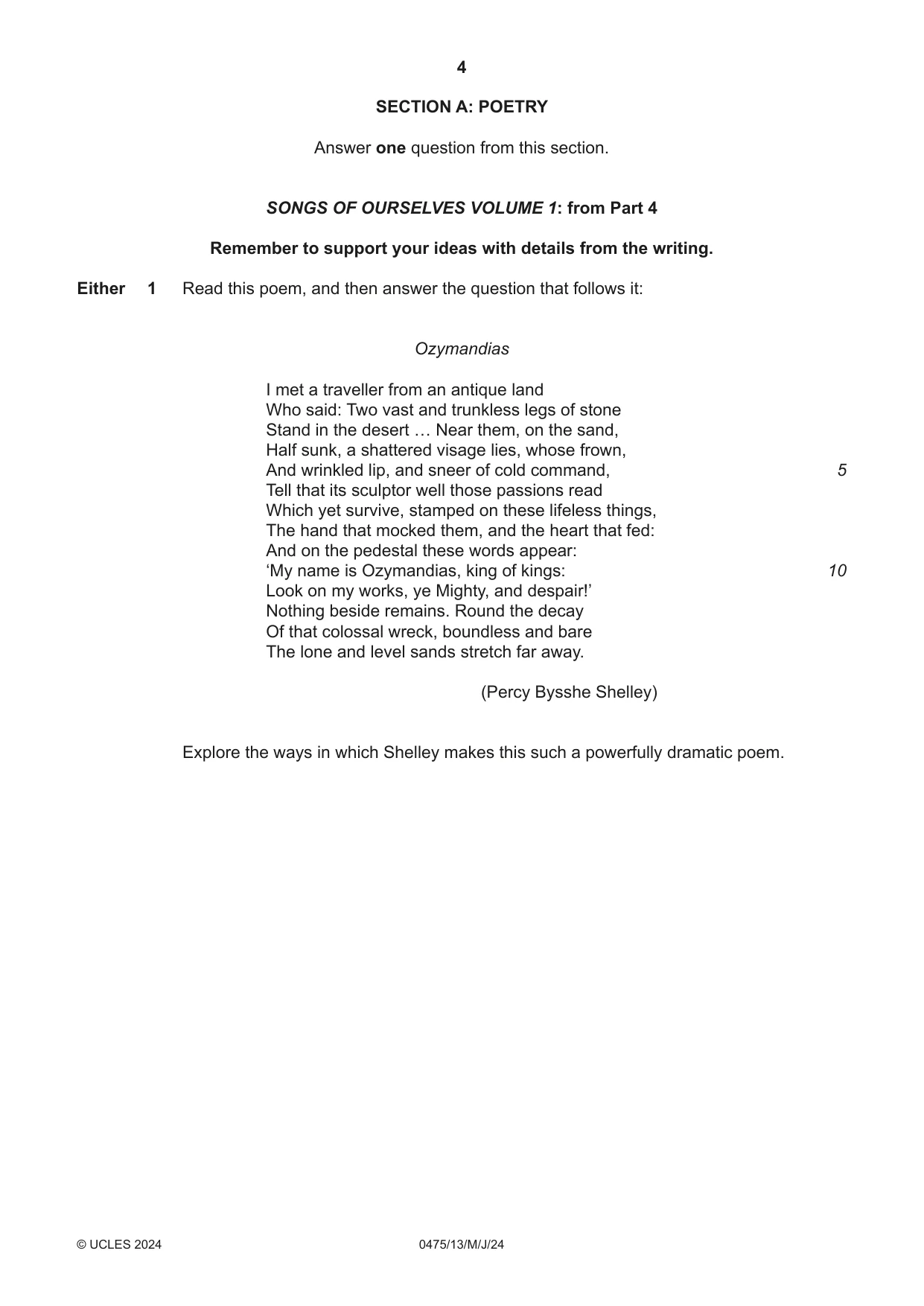 Cambridge IGCSE English - Literature in English 0475 2024 May/June Paper 1 · Variant 3 question paper, page 4 of 28