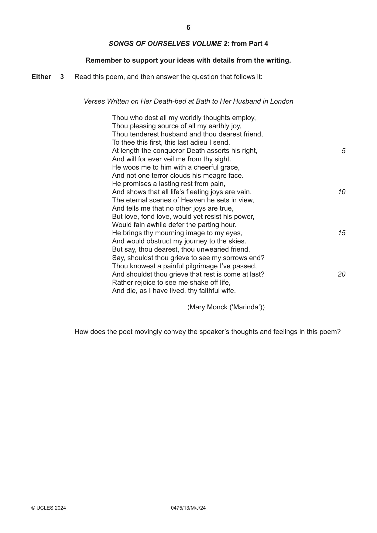 Cambridge IGCSE English - Literature in English 0475 2024 May/June Paper 1 · Variant 3 question paper, page 6 of 28