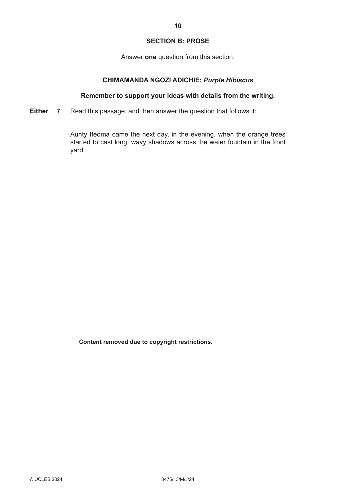 Cambridge IGCSE English - Literature in English 0475 2024 May/June Paper 1 · Variant 3 question paper, page 10 of 28