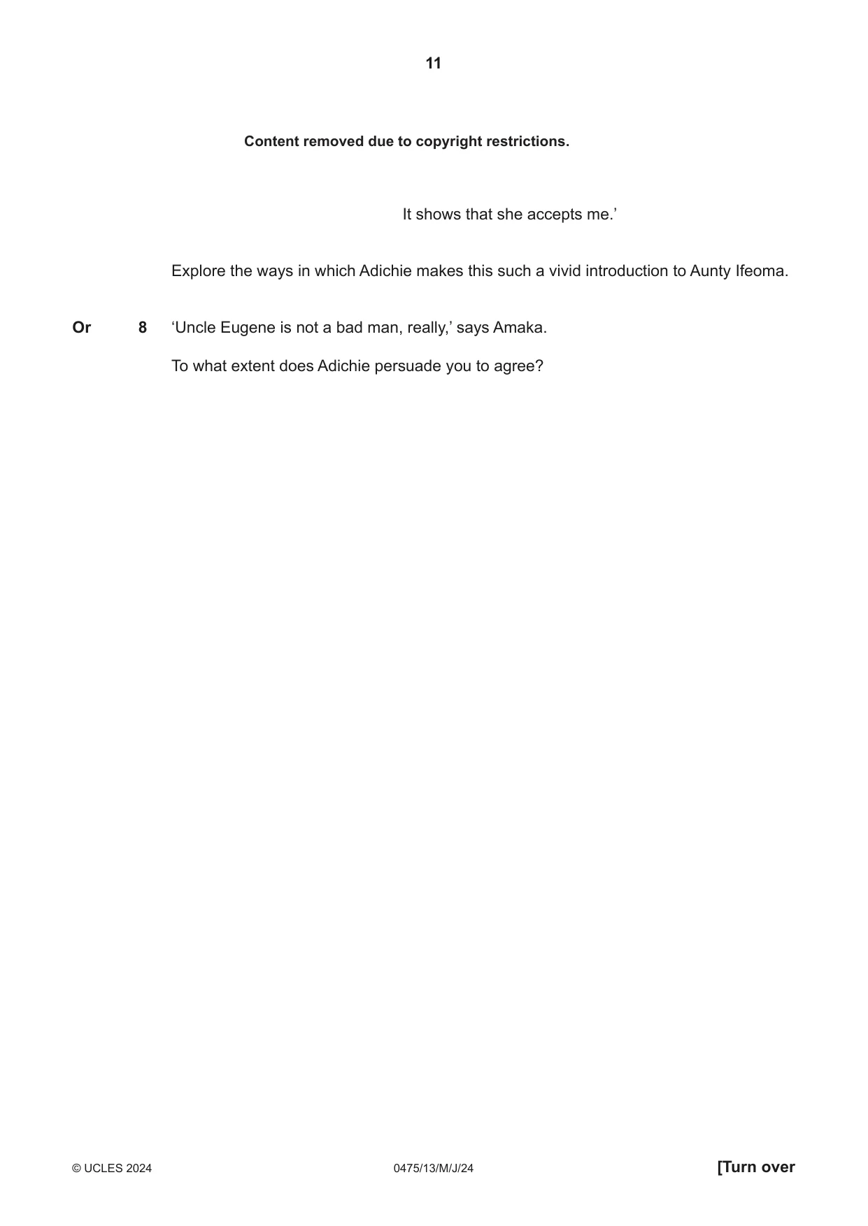 Cambridge IGCSE English - Literature in English 0475 2024 May/June Paper 1 · Variant 3 question paper, page 11 of 28