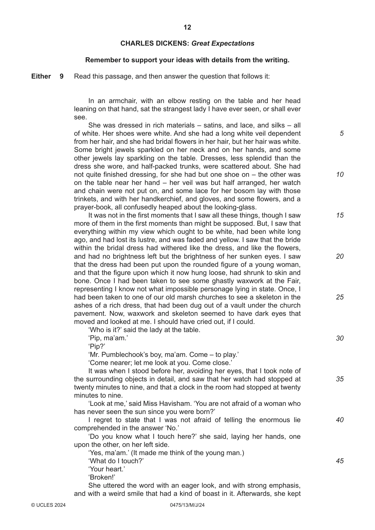 Cambridge IGCSE English - Literature in English 0475 2024 May/June Paper 1 · Variant 3 question paper, page 12 of 28