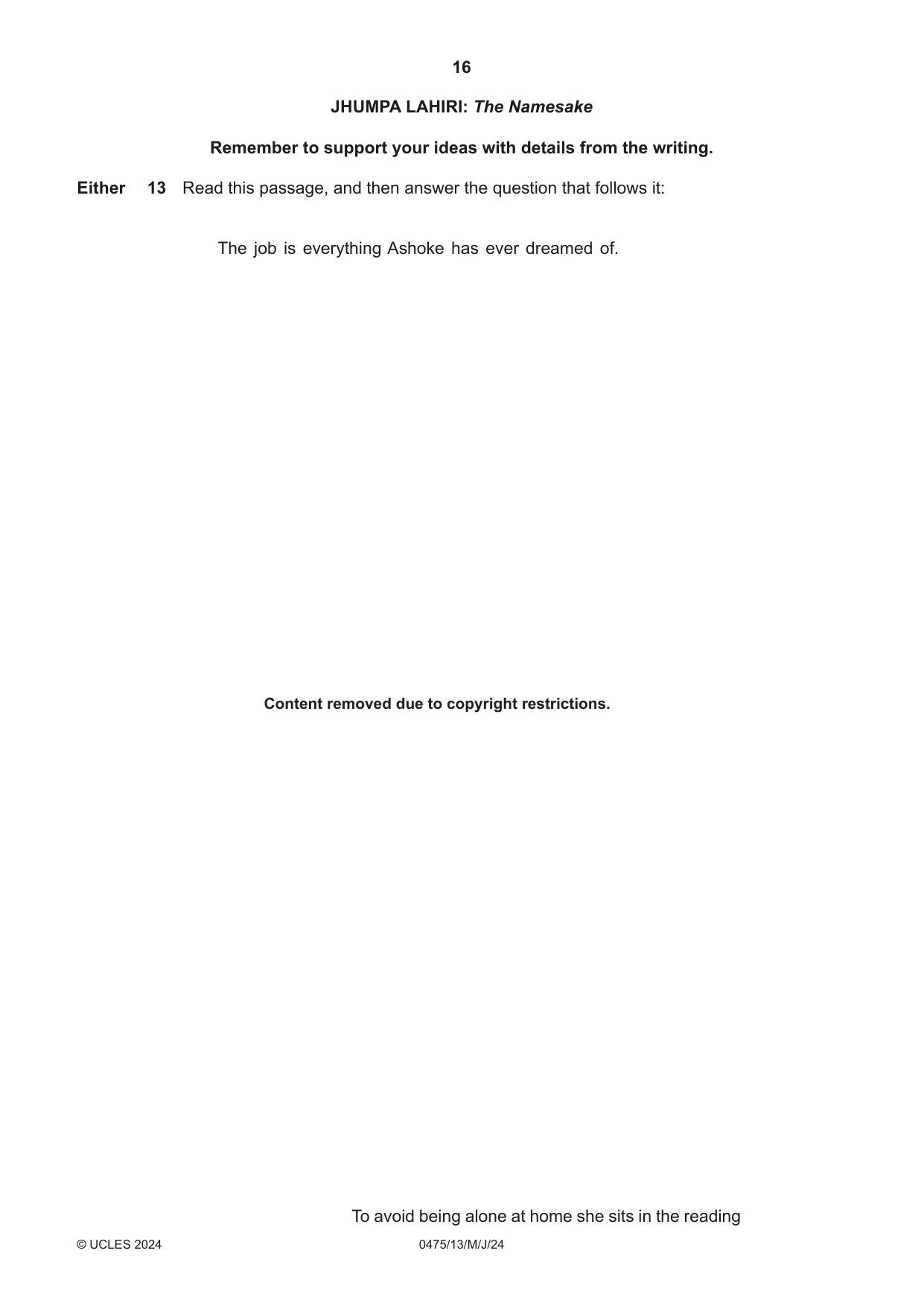 Cambridge IGCSE English - Literature in English 0475 2024 May/June Paper 1 · Variant 3 question paper, page 16 of 28