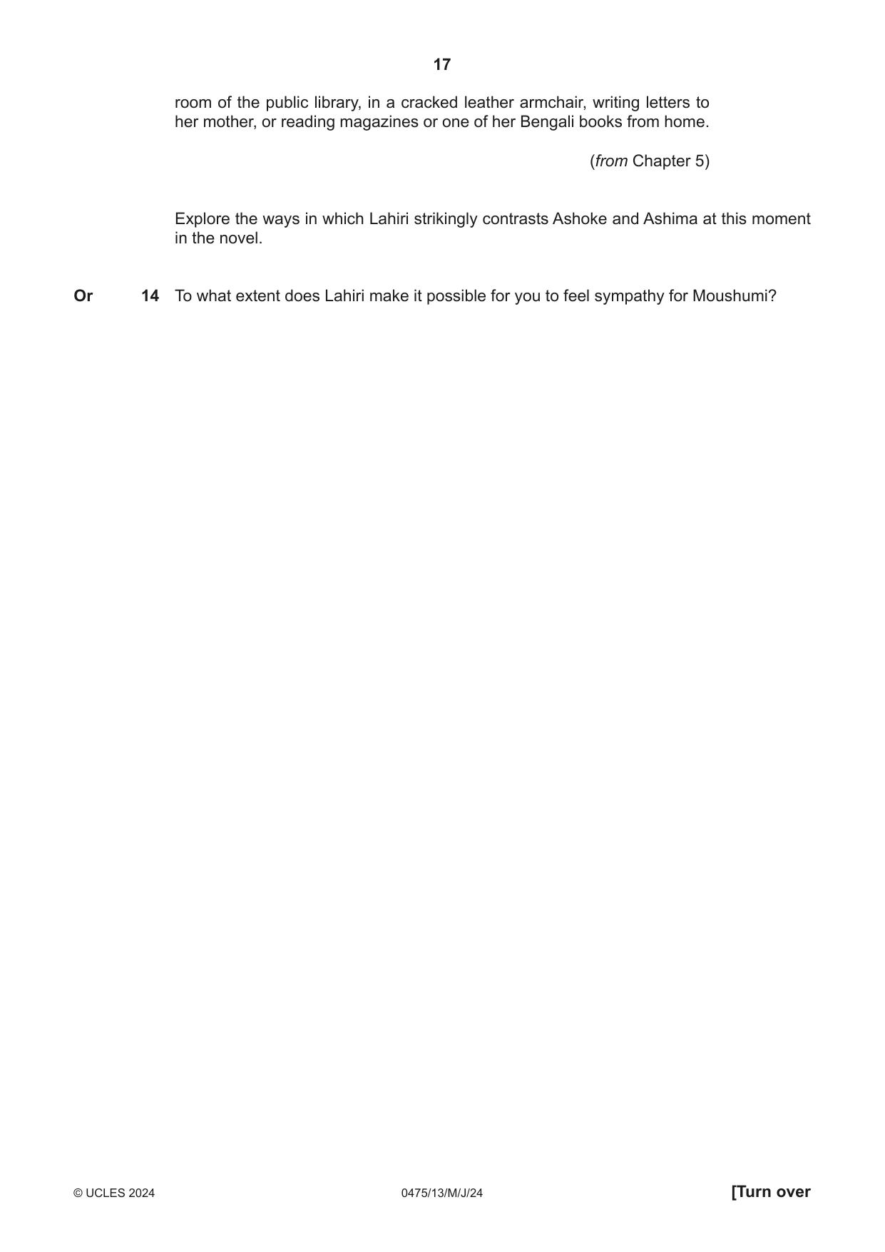 Cambridge IGCSE English - Literature in English 0475 2024 May/June Paper 1 · Variant 3 question paper, page 17 of 28