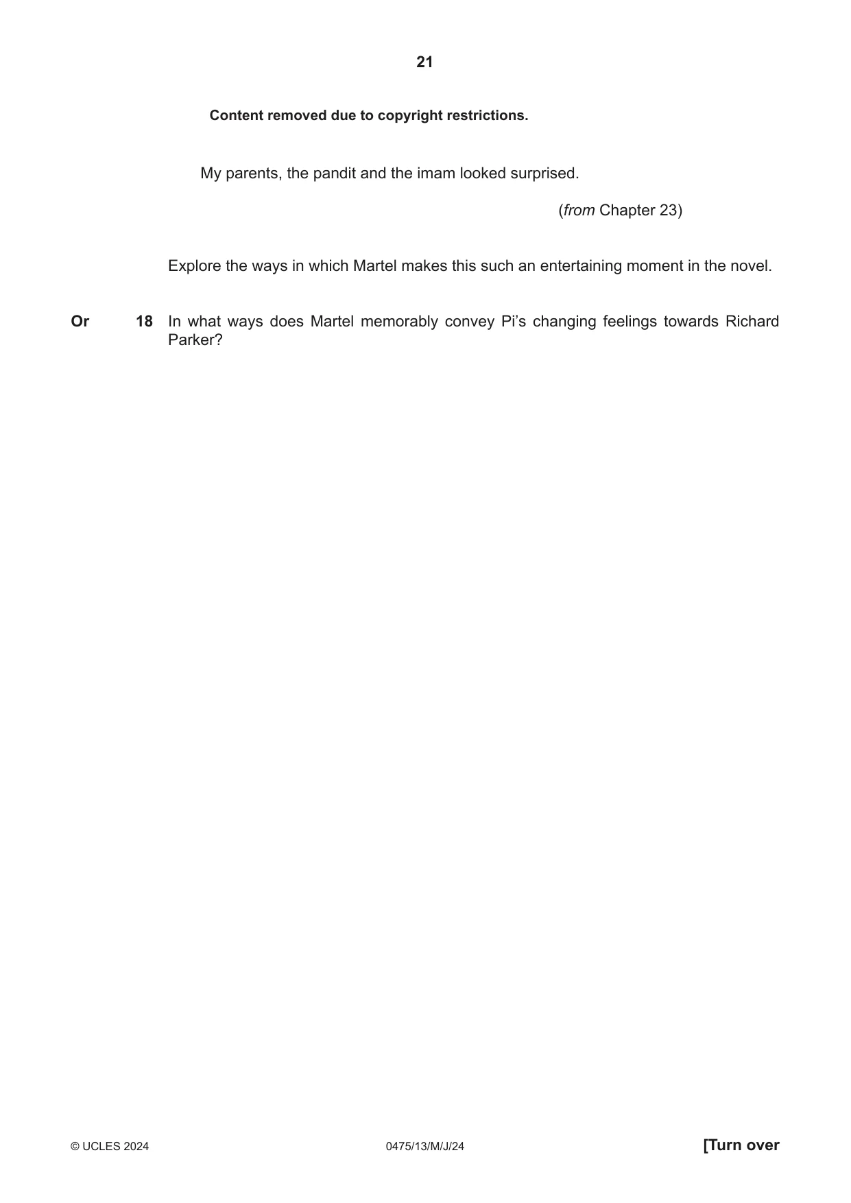 Cambridge IGCSE English - Literature in English 0475 2024 May/June Paper 1 · Variant 3 question paper, page 21 of 28