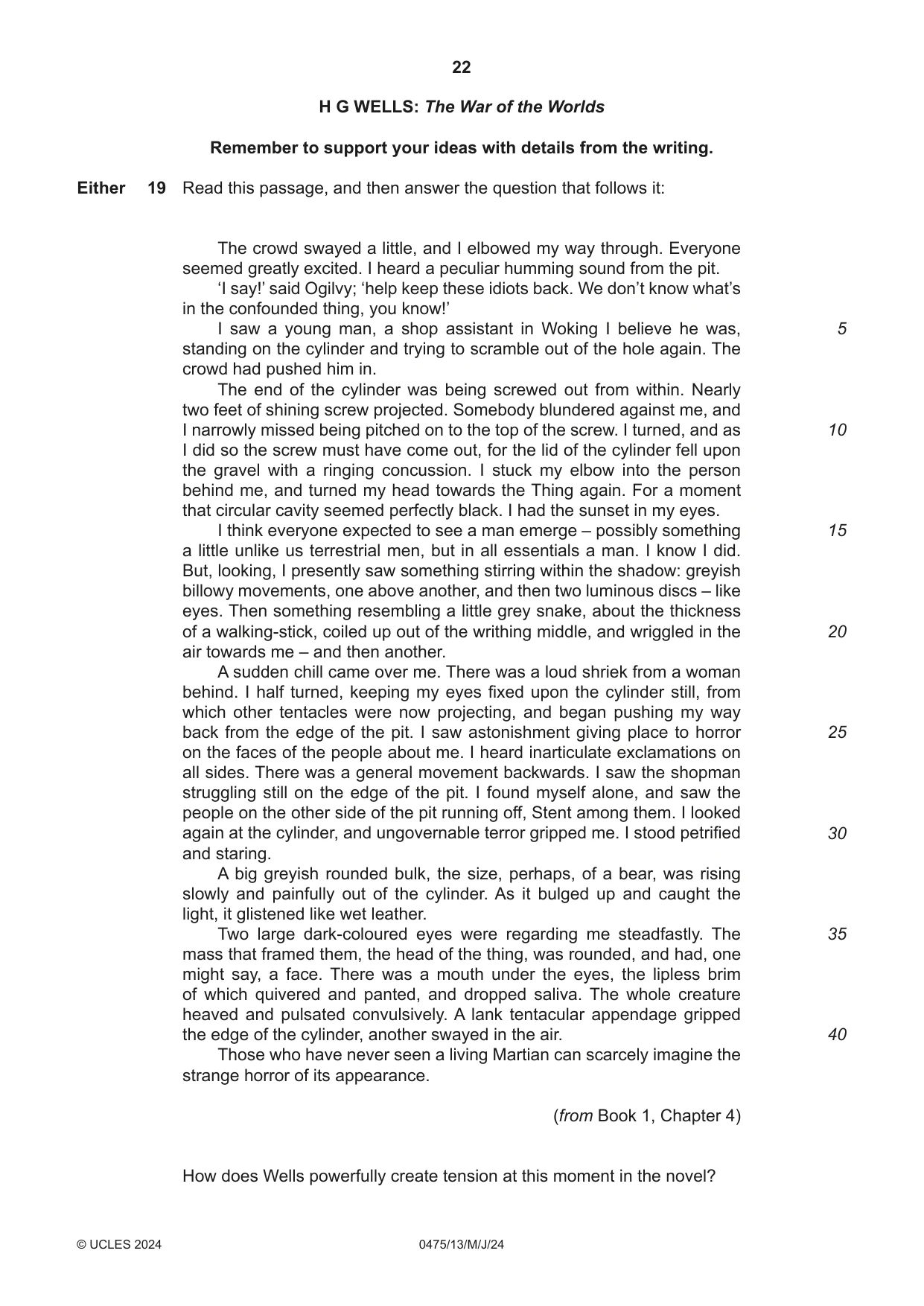 Cambridge IGCSE English - Literature in English 0475 2024 May/June Paper 1 · Variant 3 question paper, page 22 of 28