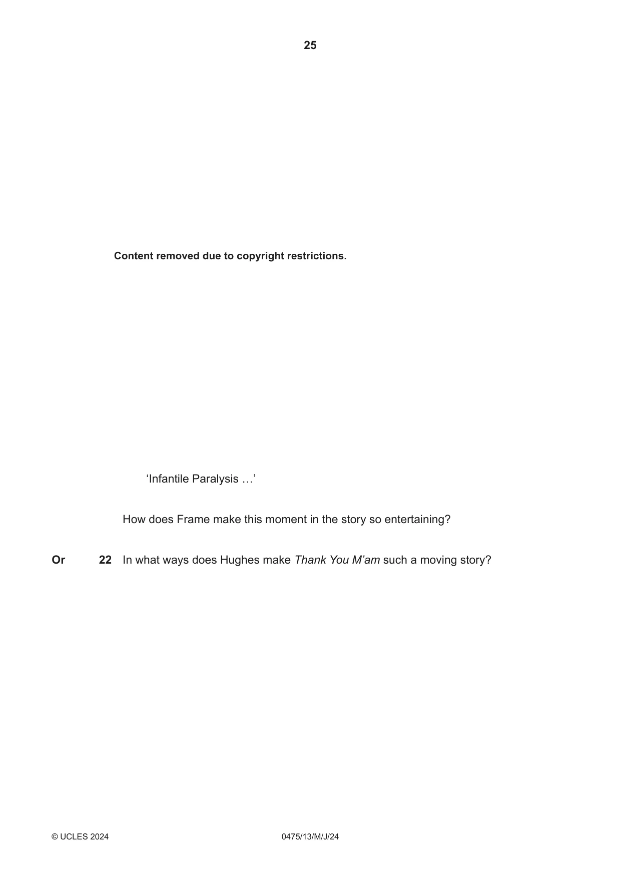 Cambridge IGCSE English - Literature in English 0475 2024 May/June Paper 1 · Variant 3 question paper, page 25 of 28
