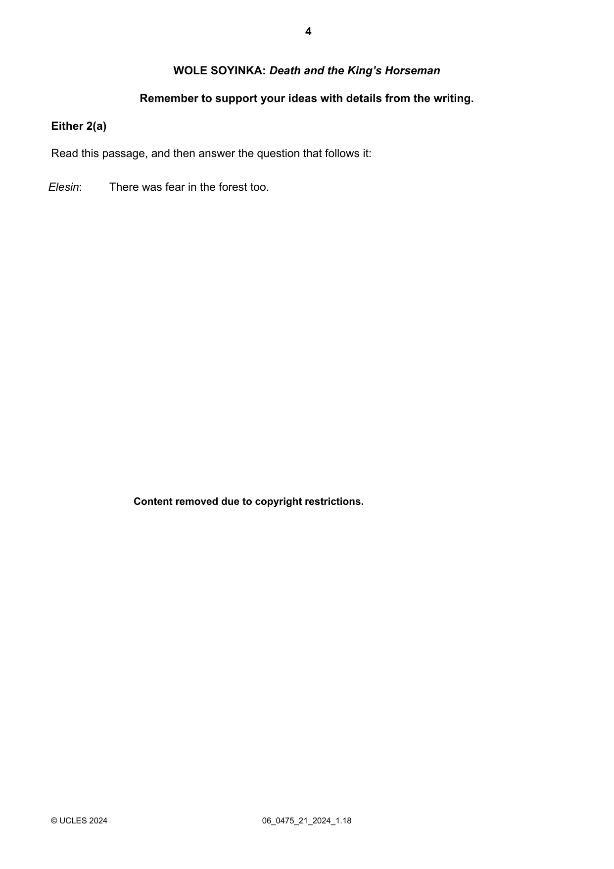 Cambridge IGCSE English - Literature in English 0475 2024 May/June Paper 2 · Variant 1 question paper, page 4 of 12