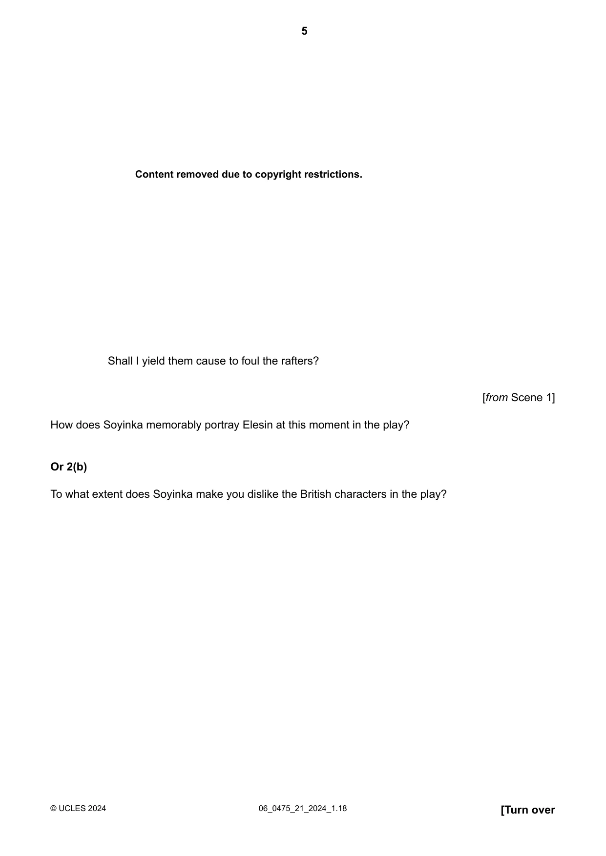 Cambridge IGCSE English - Literature in English 0475 2024 May/June Paper 2 · Variant 1 question paper, page 5 of 12