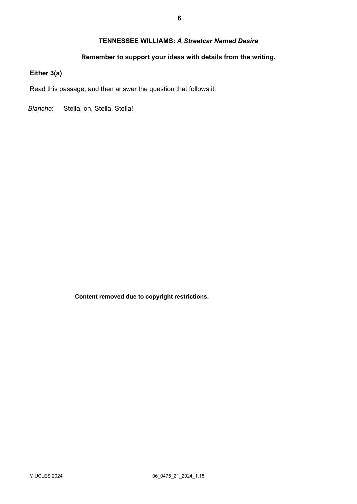 Cambridge IGCSE English - Literature in English 0475 2024 May/June Paper 2 · Variant 1 question paper, page 6 of 12