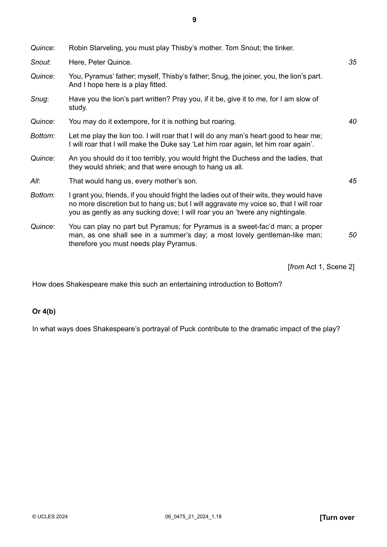 Cambridge IGCSE English - Literature in English 0475 2024 May/June Paper 2 · Variant 1 question paper, page 9 of 12
