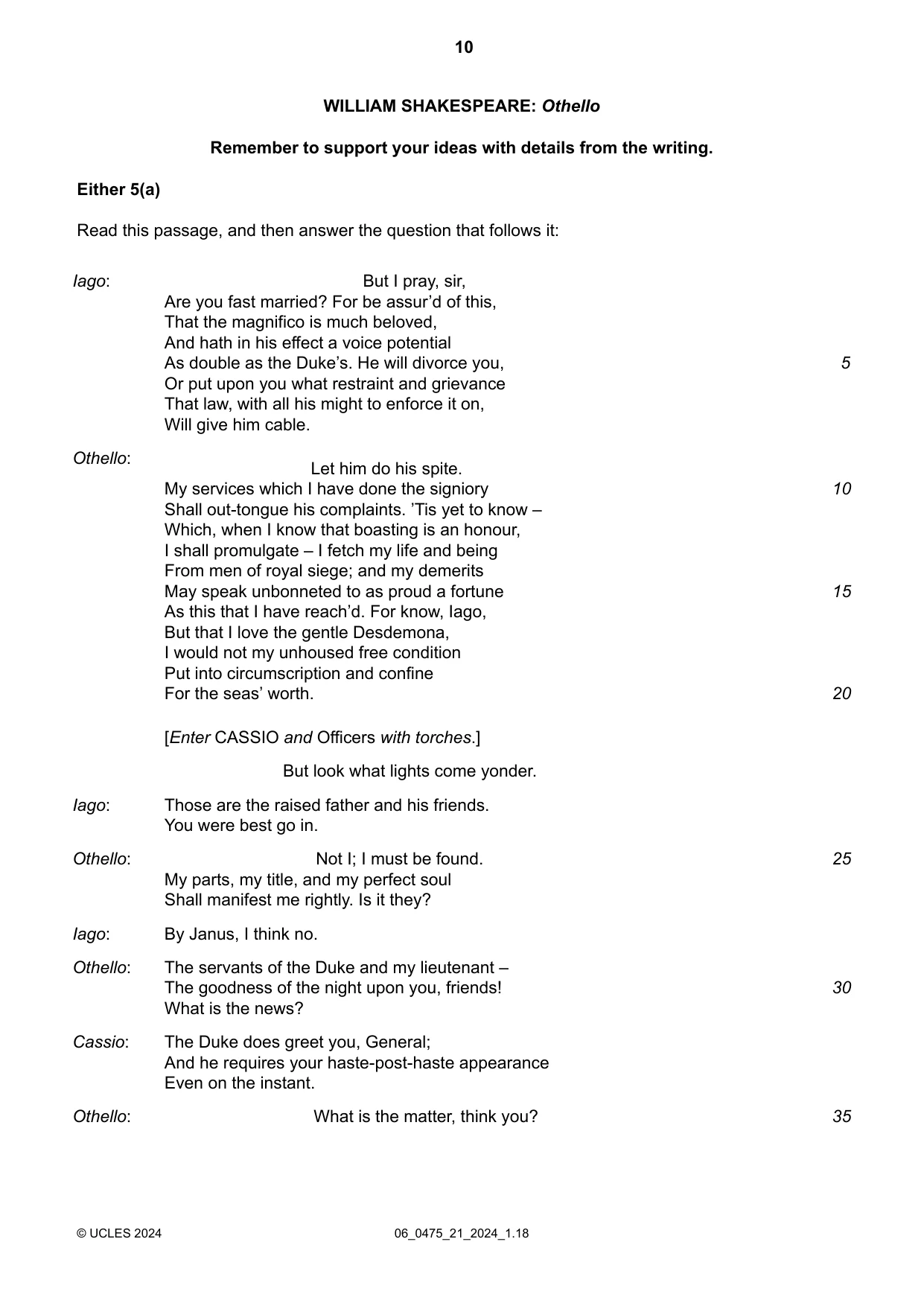 Cambridge IGCSE English - Literature in English 0475 2024 May/June Paper 2 · Variant 1 question paper, page 10 of 12