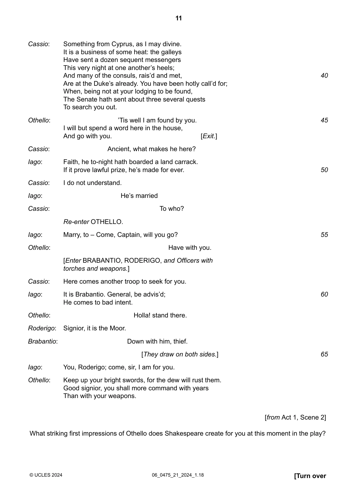 Cambridge IGCSE English - Literature in English 0475 2024 May/June Paper 2 · Variant 1 question paper, page 11 of 12