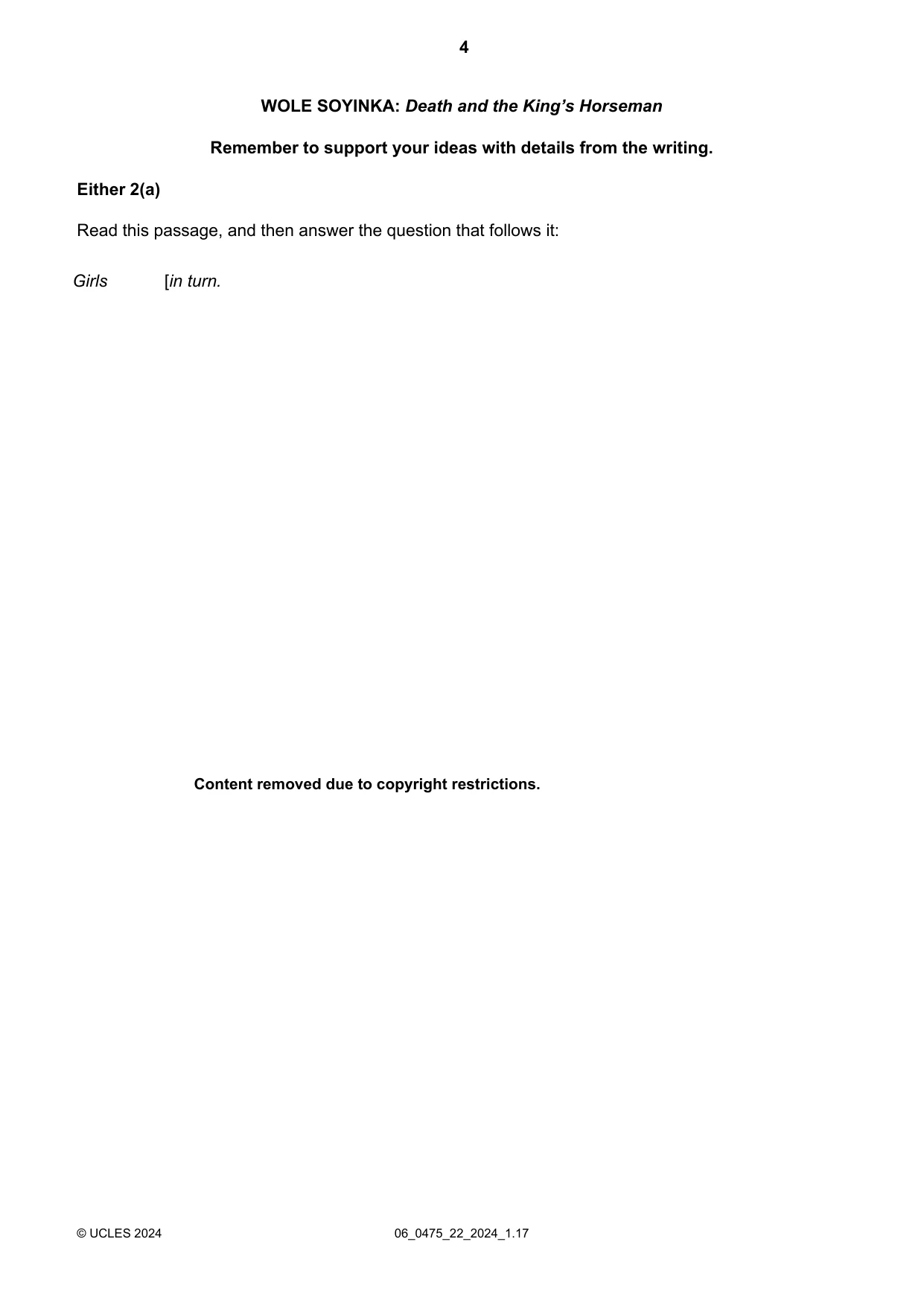 Cambridge IGCSE English - Literature in English 0475 2024 May/June Paper 2 · Variant 2 question paper, page 4 of 16
