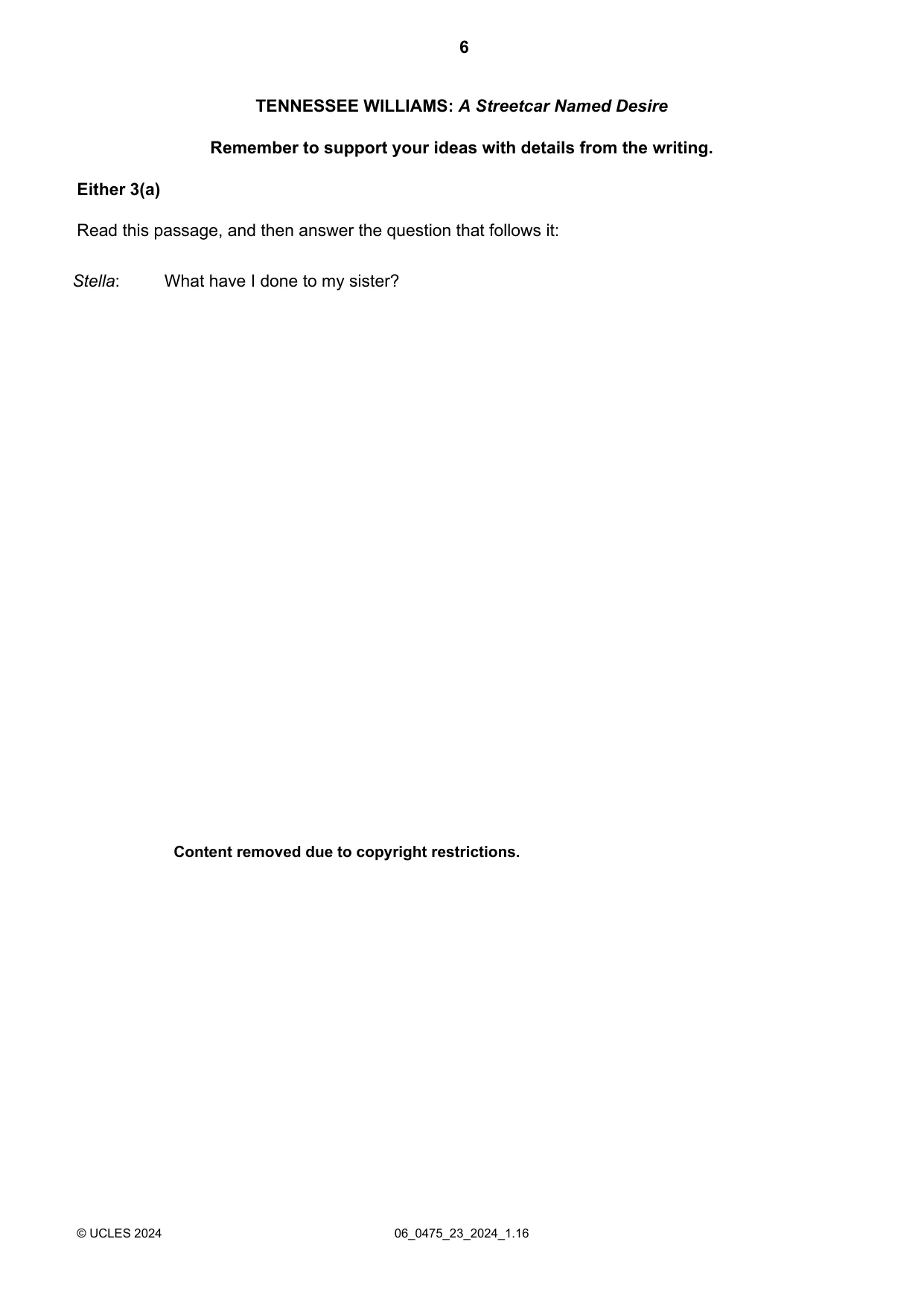Cambridge IGCSE English - Literature in English 0475 2024 May/June Paper 2 · Variant 3 question paper, page 6 of 12
