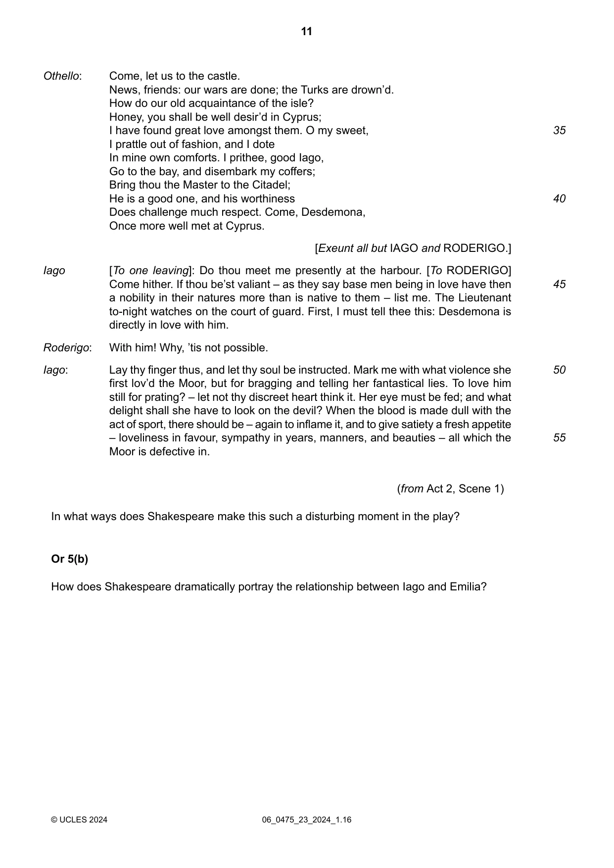 Cambridge IGCSE English - Literature in English 0475 2024 May/June Paper 2 · Variant 3 question paper, page 11 of 12