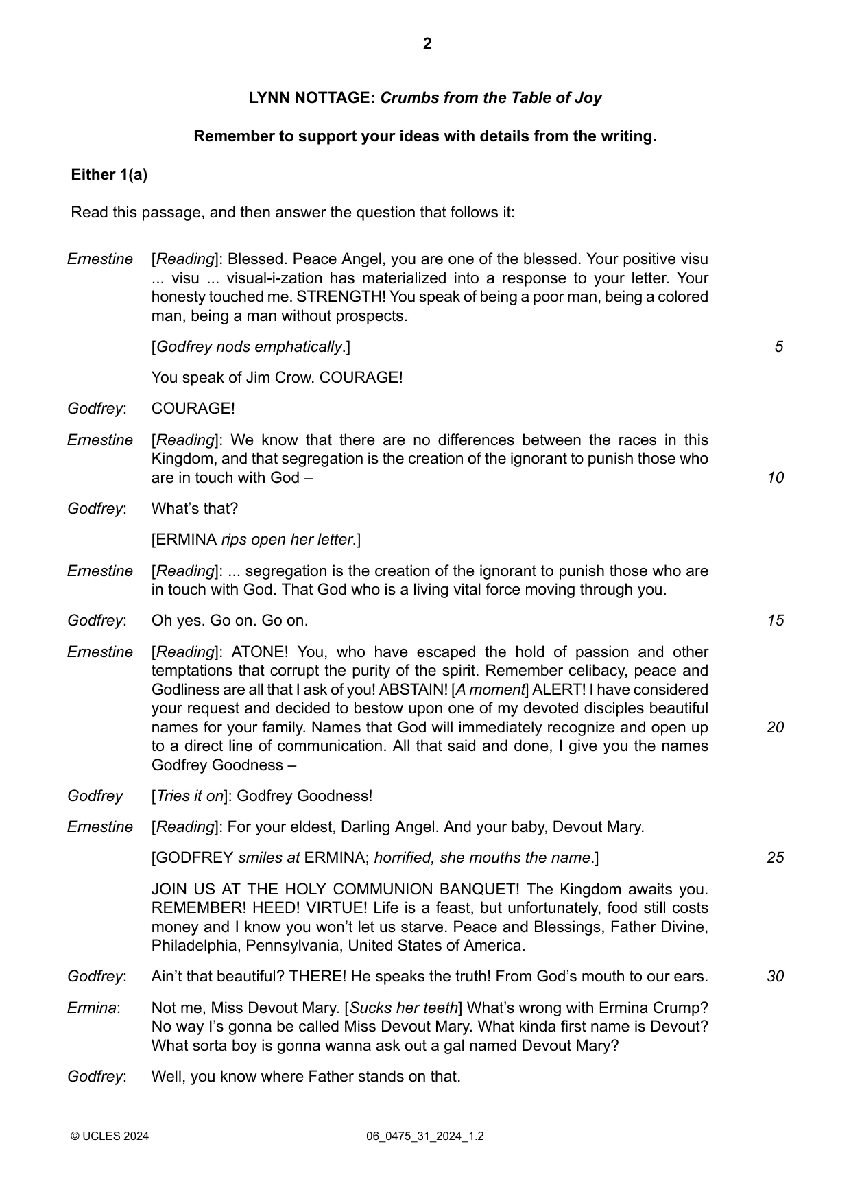 Cambridge IGCSE English - Literature in English 0475 2024 May/June Paper 3 · Variant 1 question paper, page 2 of 12