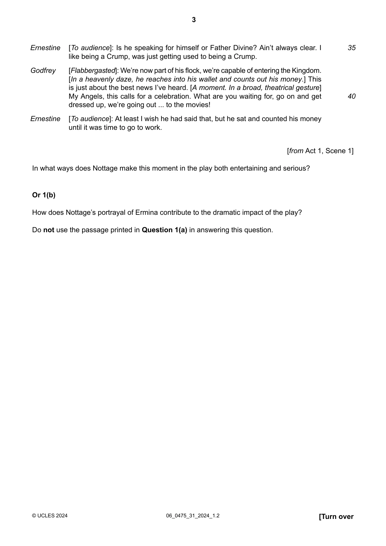 Cambridge IGCSE English - Literature in English 0475 2024 May/June Paper 3 · Variant 1 question paper, page 3 of 12