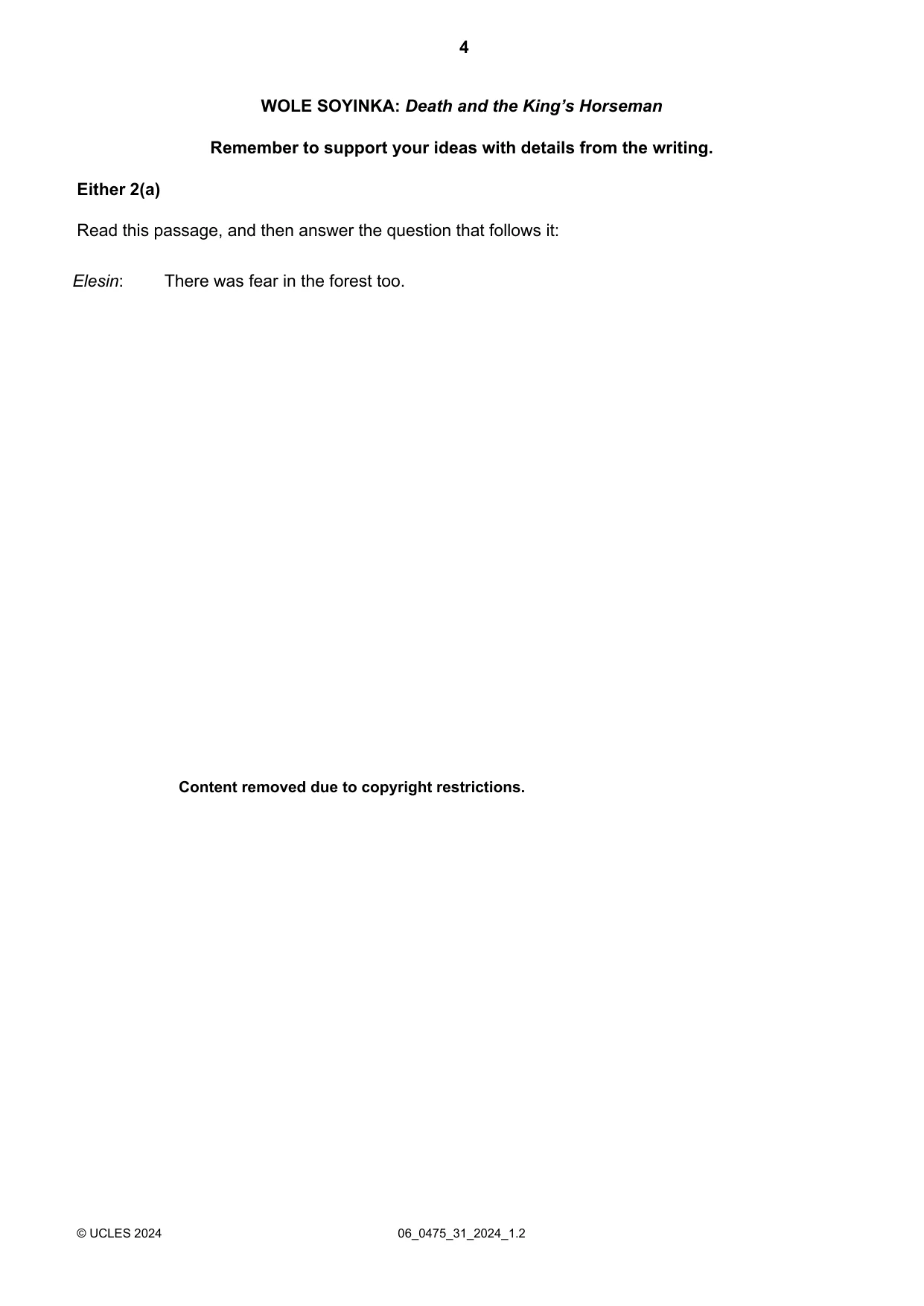 Cambridge IGCSE English - Literature in English 0475 2024 May/June Paper 3 · Variant 1 question paper, page 4 of 12