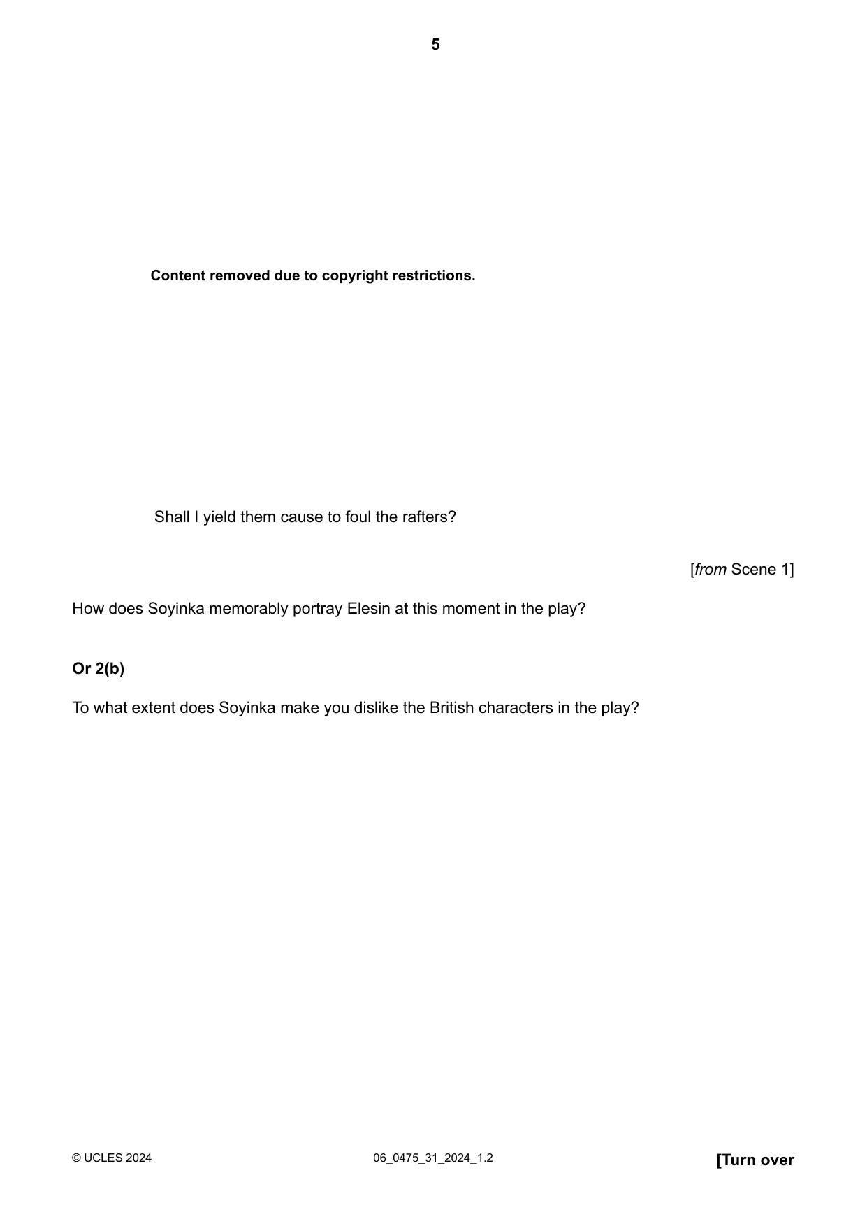 Cambridge IGCSE English - Literature in English 0475 2024 May/June Paper 3 · Variant 1 question paper, page 5 of 12