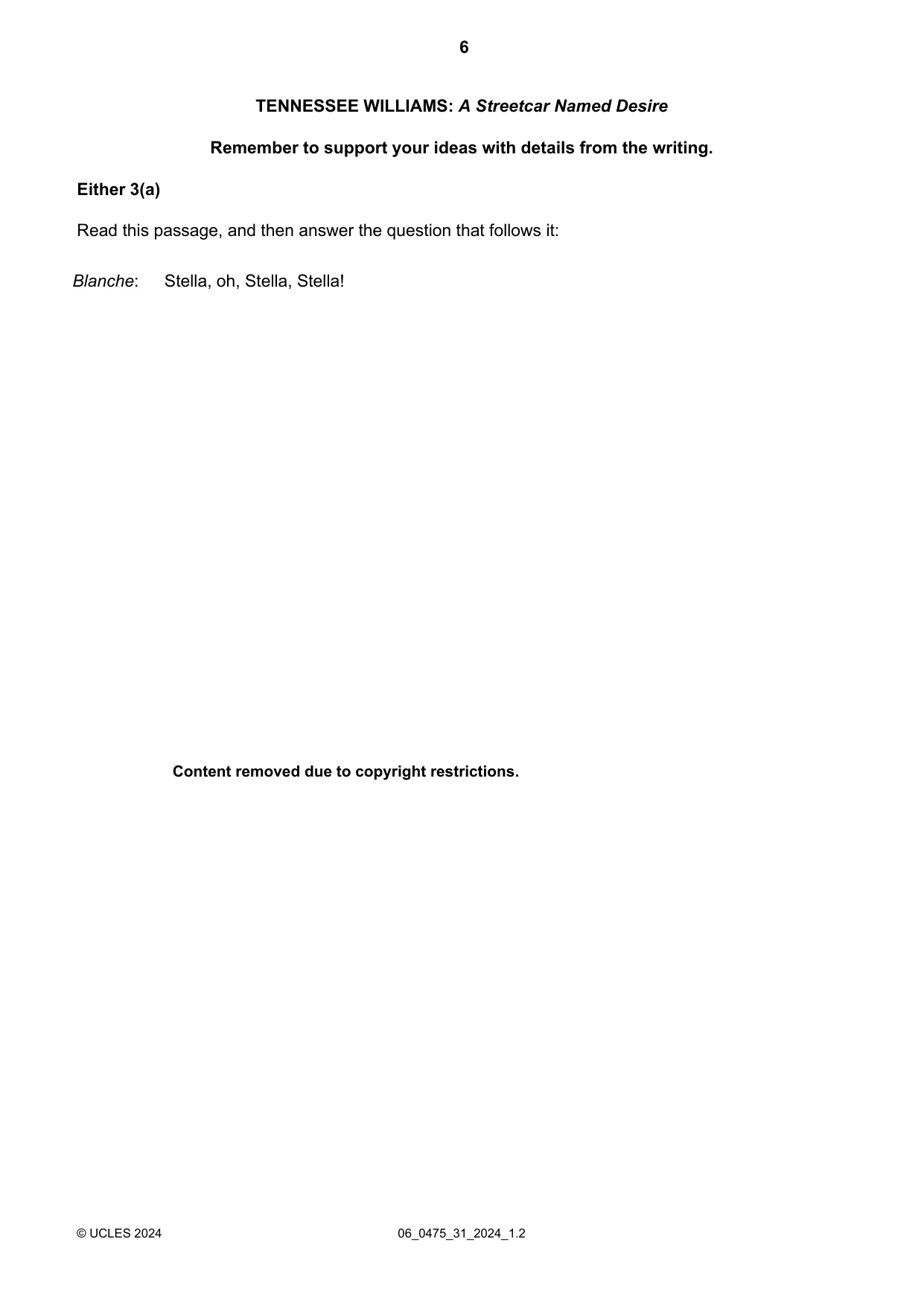 Cambridge IGCSE English - Literature in English 0475 2024 May/June Paper 3 · Variant 1 question paper, page 6 of 12