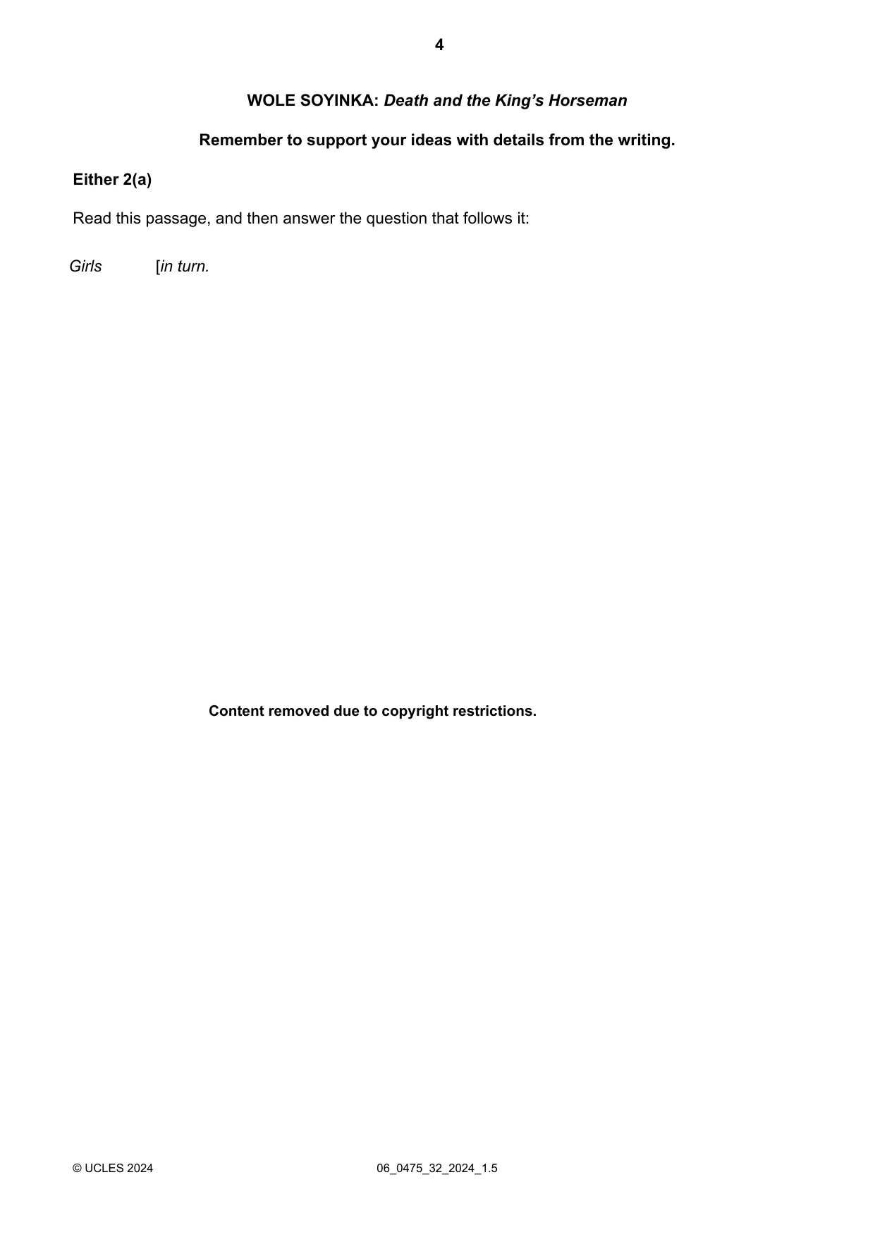 Cambridge IGCSE English - Literature in English 0475 2024 May/June Paper 3 · Variant 2 question paper, page 4 of 16
