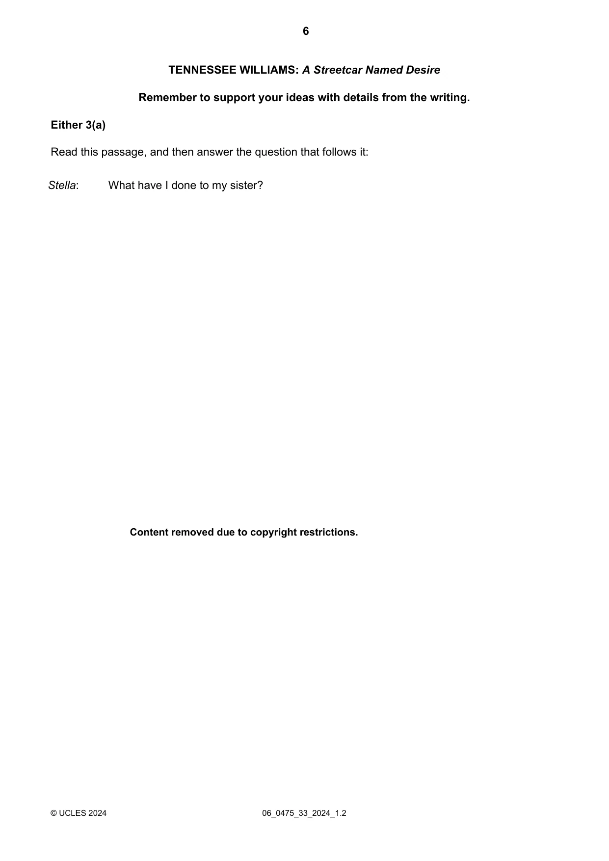 Cambridge IGCSE English - Literature in English 0475 2024 May/June Paper 3 · Variant 3 question paper, page 6 of 12