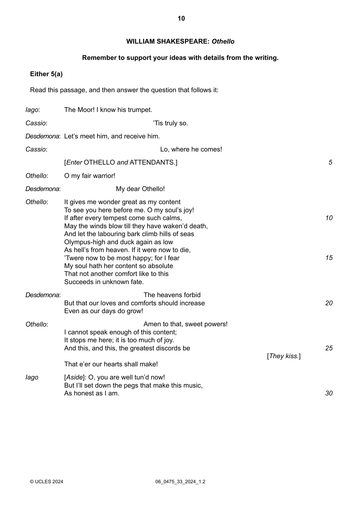 Cambridge IGCSE English - Literature in English 0475 2024 May/June Paper 3 · Variant 3 question paper, page 10 of 12