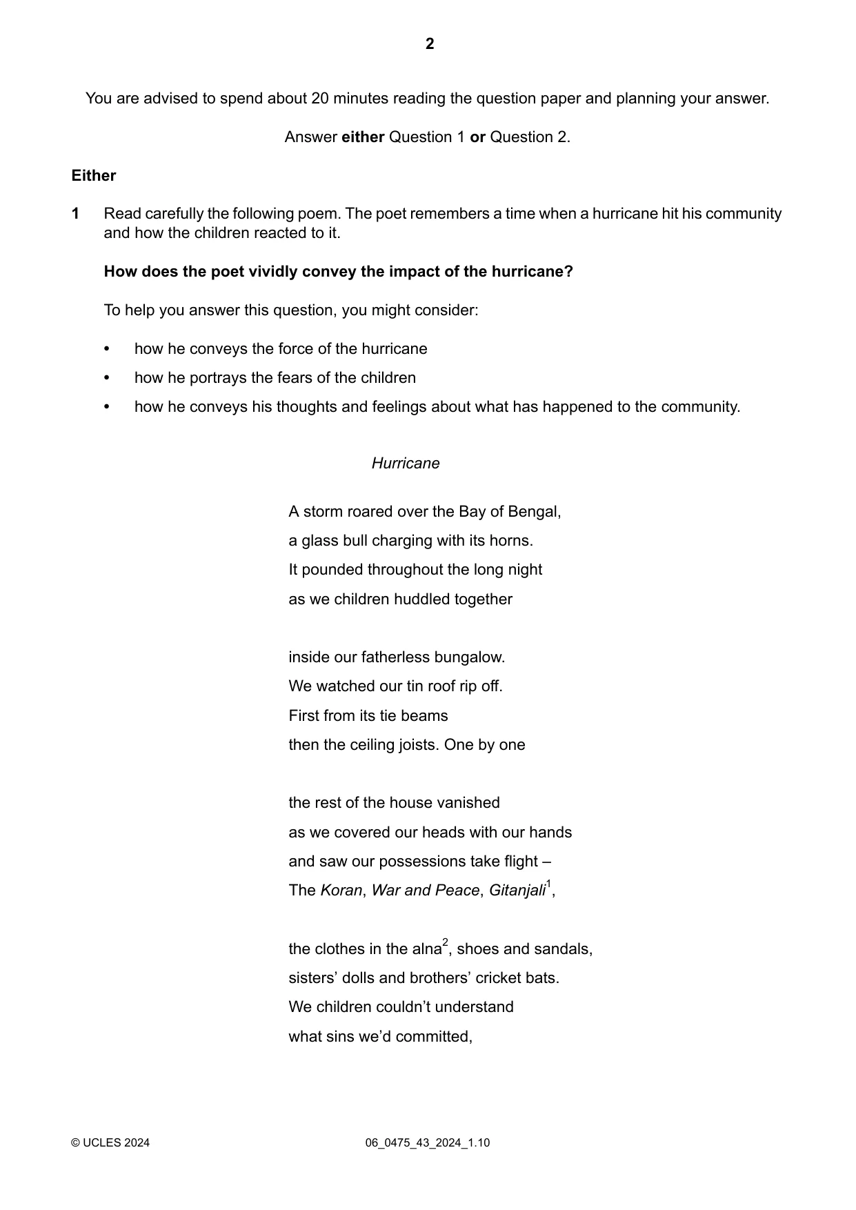 Cambridge IGCSE English - Literature in English 0475 2024 May/June Paper 4 · Variant 3 question paper, page 2 of 8