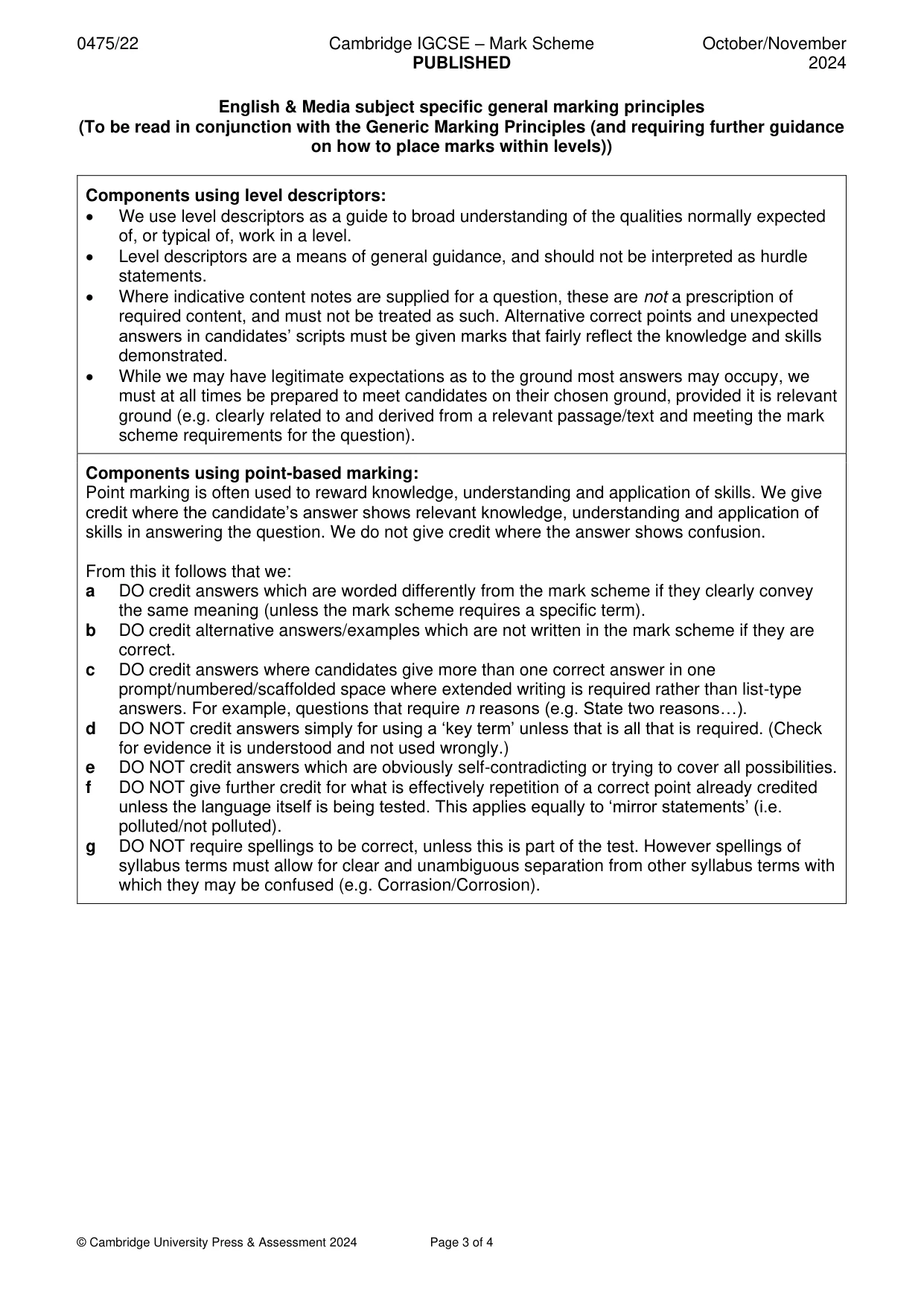 Mark scheme, page 3 of 4