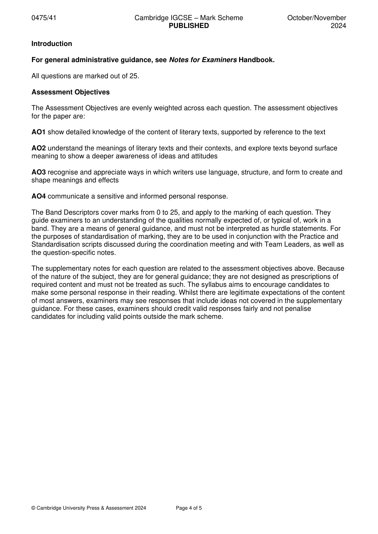 Mark scheme, page 4 of 5