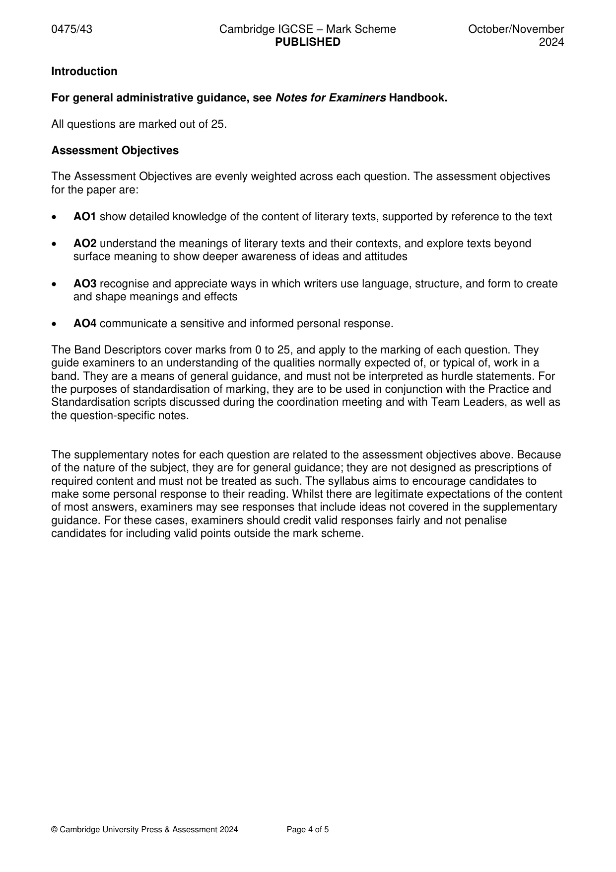 Mark scheme, page 4 of 5