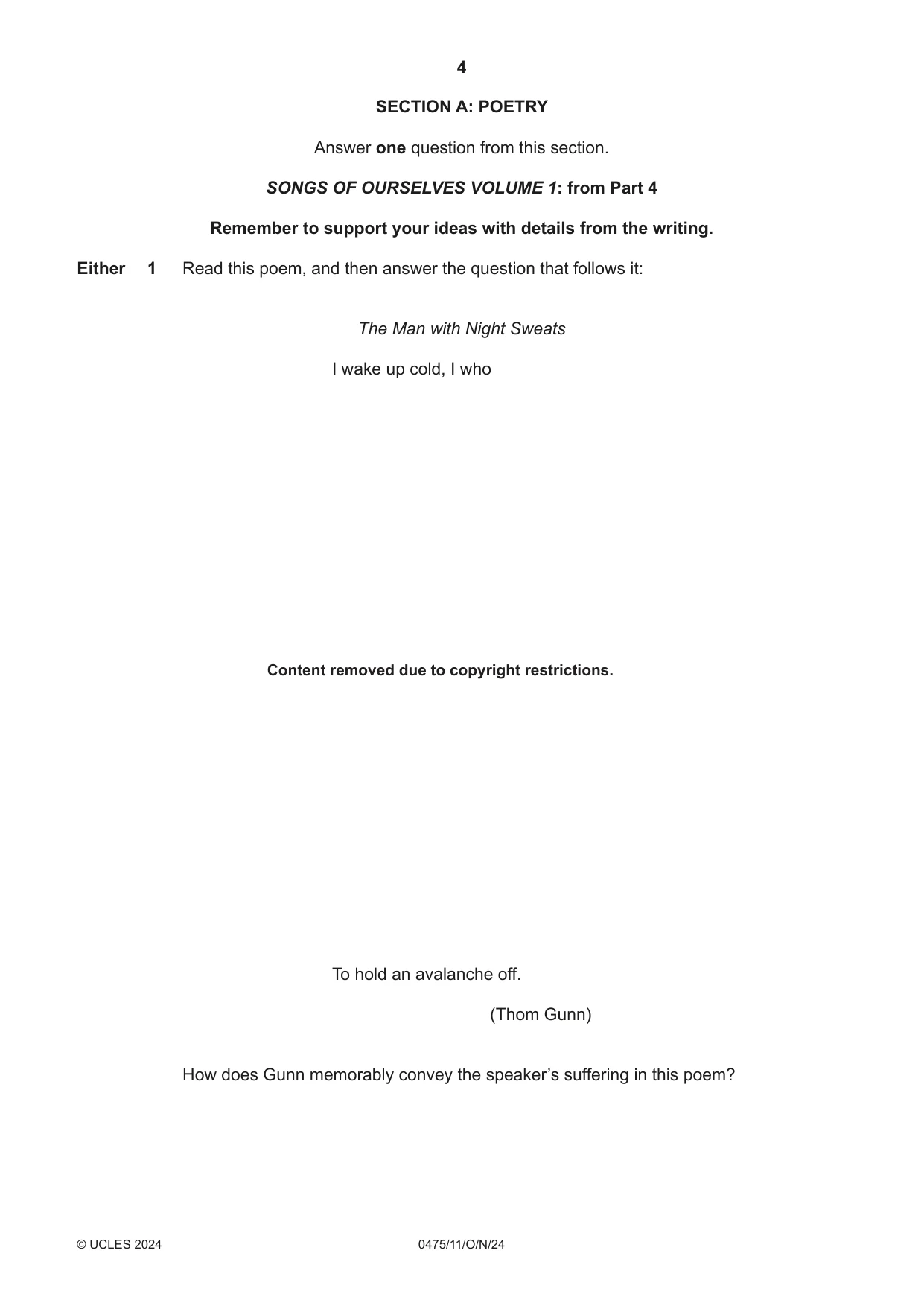 Cambridge IGCSE English - Literature in English 0475 2024 Oct/Nov Paper 1 · Variant 1 question paper, page 4 of 28