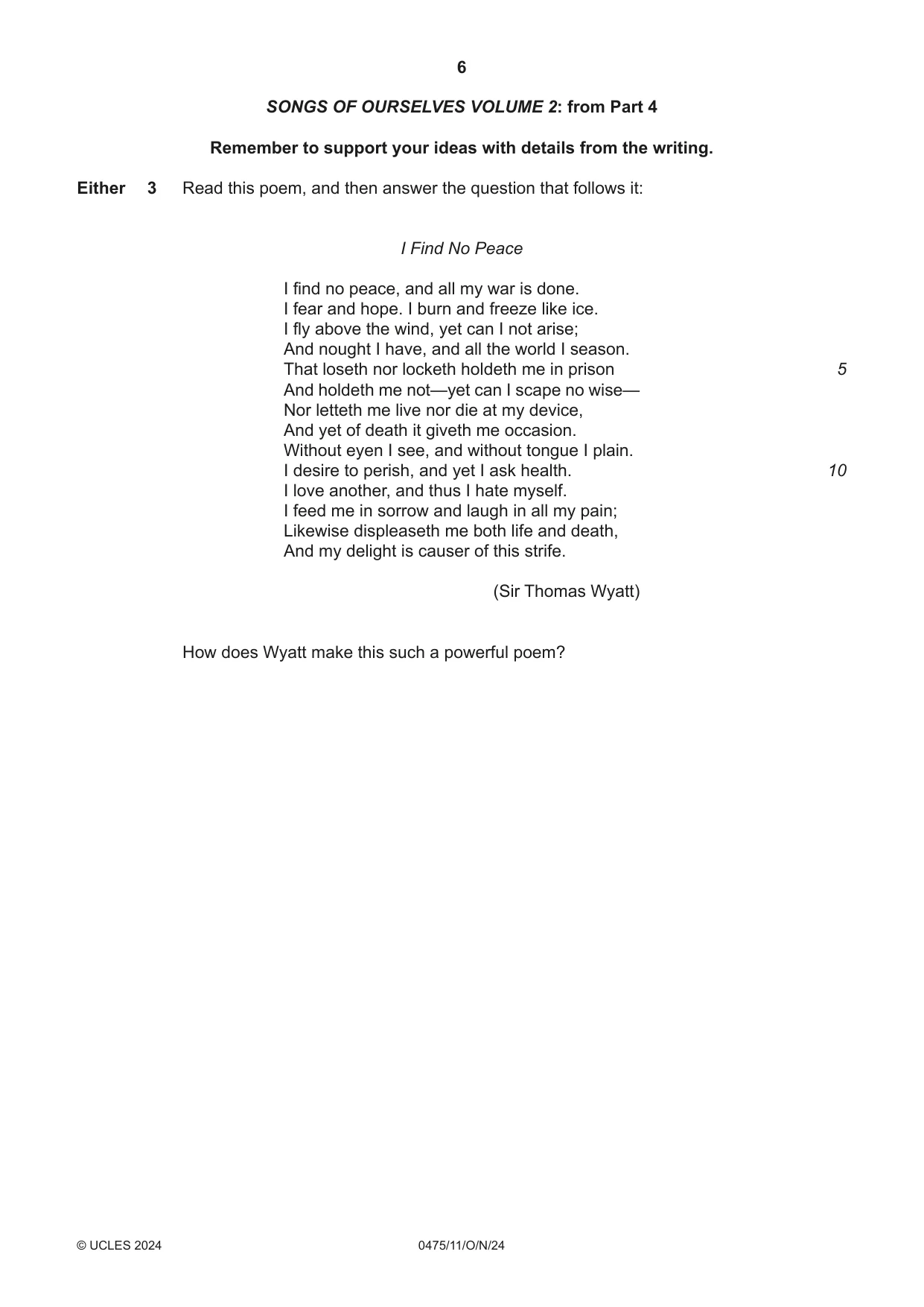 Cambridge IGCSE English - Literature in English 0475 2024 Oct/Nov Paper 1 · Variant 1 question paper, page 6 of 28