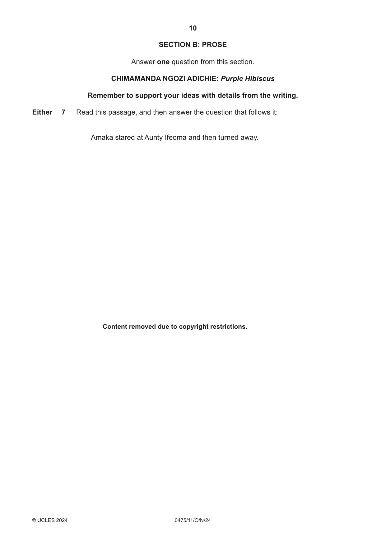 Cambridge IGCSE English - Literature in English 0475 2024 Oct/Nov Paper 1 · Variant 1 question paper, page 10 of 28