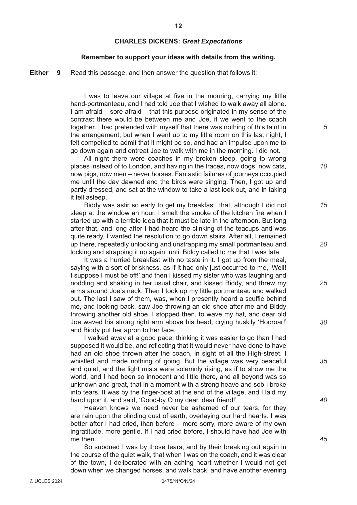 Cambridge IGCSE English - Literature in English 0475 2024 Oct/Nov Paper 1 · Variant 1 question paper, page 12 of 28