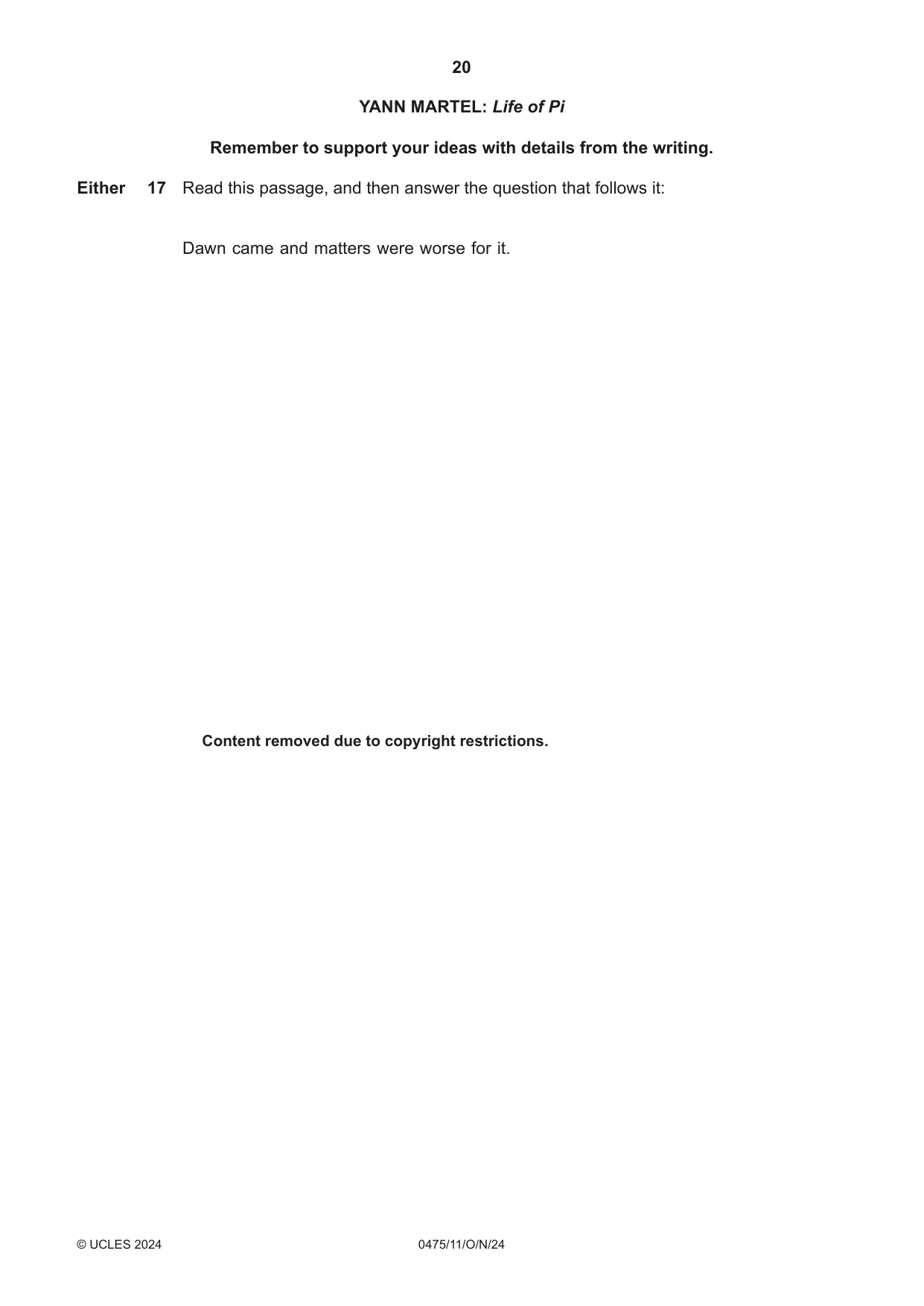 Cambridge IGCSE English - Literature in English 0475 2024 Oct/Nov Paper 1 · Variant 1 question paper, page 20 of 28