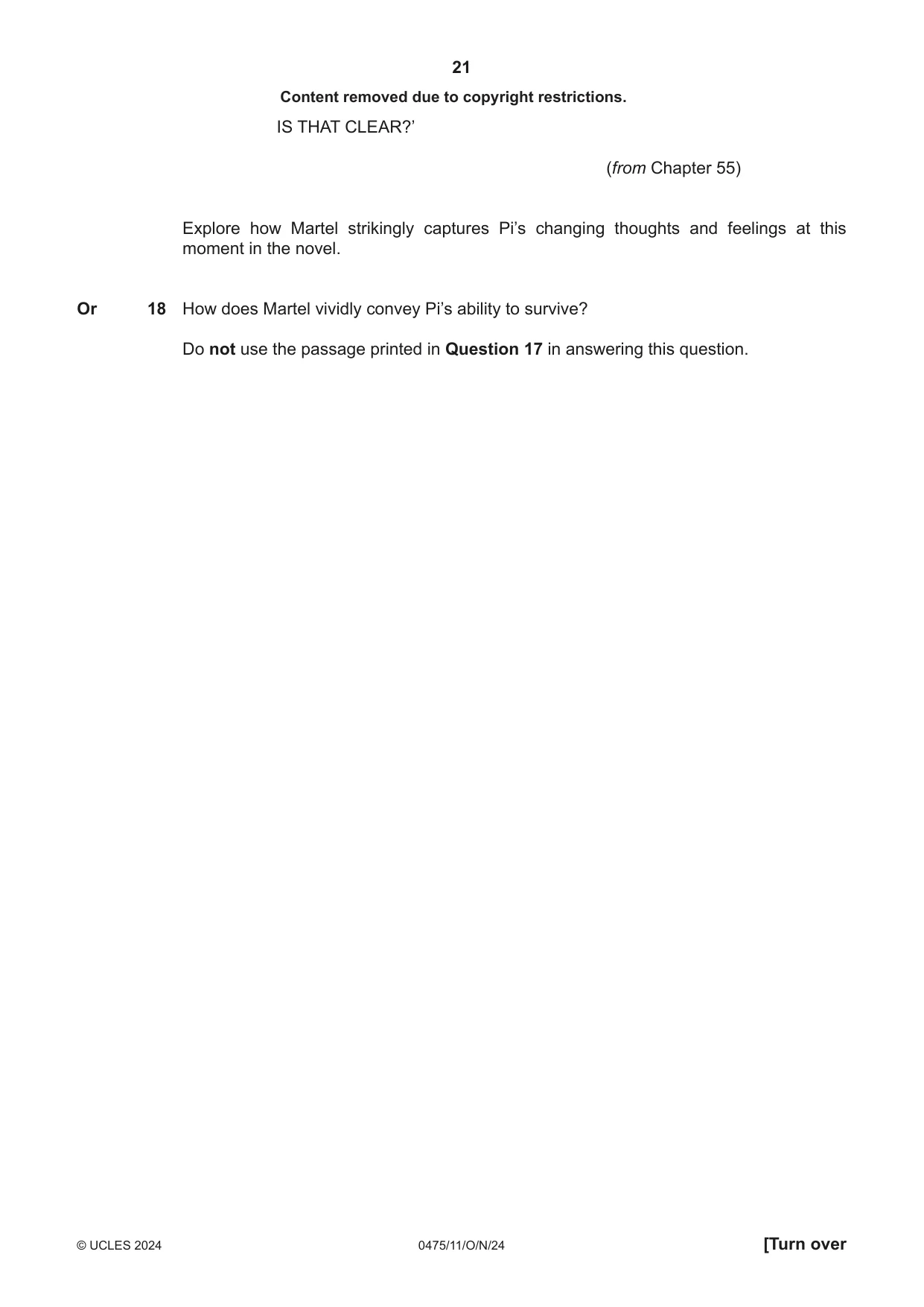 Cambridge IGCSE English - Literature in English 0475 2024 Oct/Nov Paper 1 · Variant 1 question paper, page 21 of 28