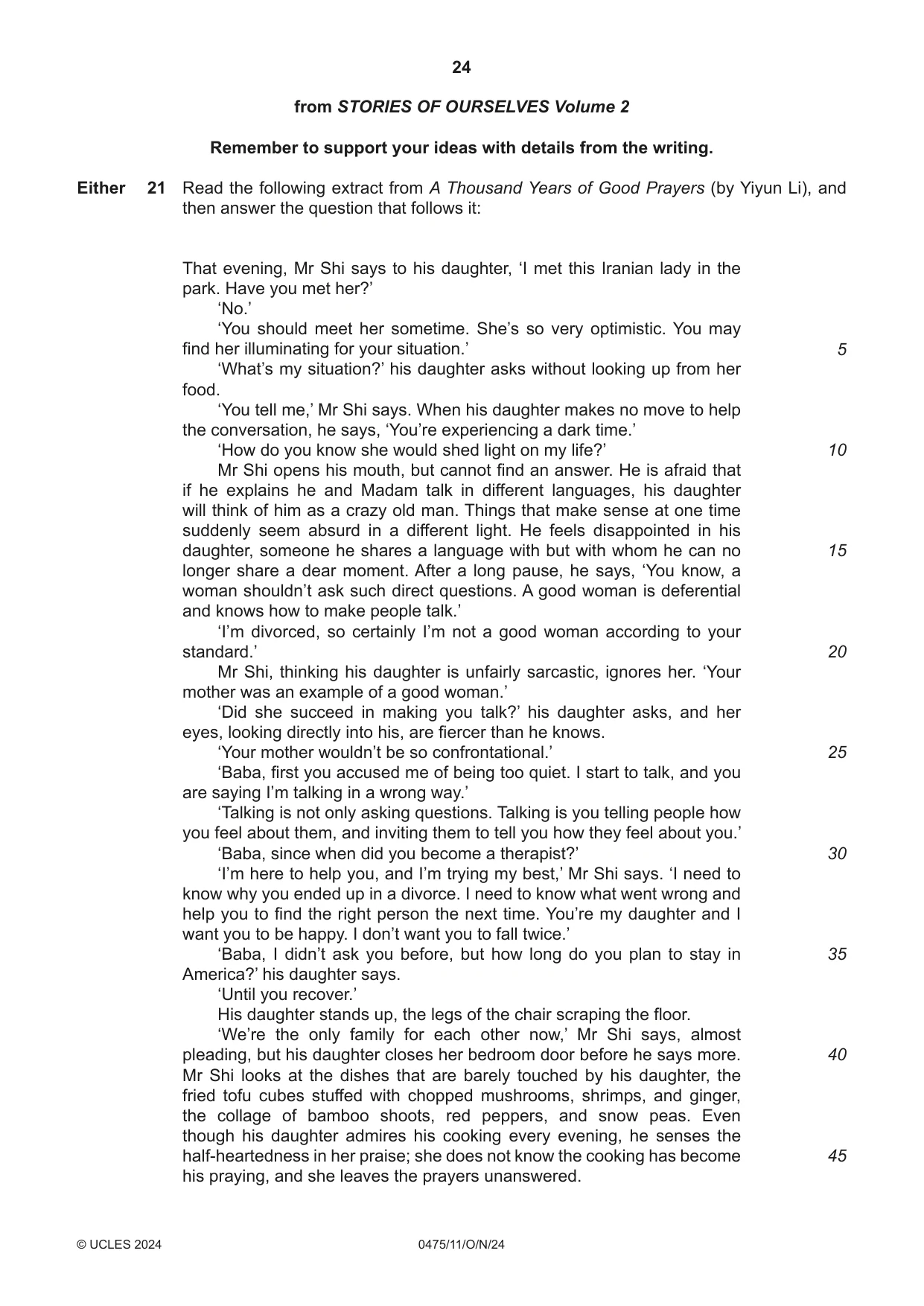 Cambridge IGCSE English - Literature in English 0475 2024 Oct/Nov Paper 1 · Variant 1 question paper, page 24 of 28