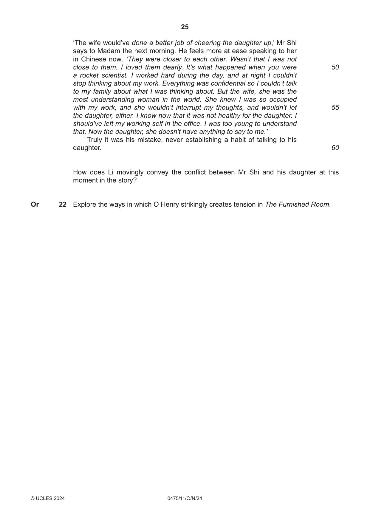 Cambridge IGCSE English - Literature in English 0475 2024 Oct/Nov Paper 1 · Variant 1 question paper, page 25 of 28