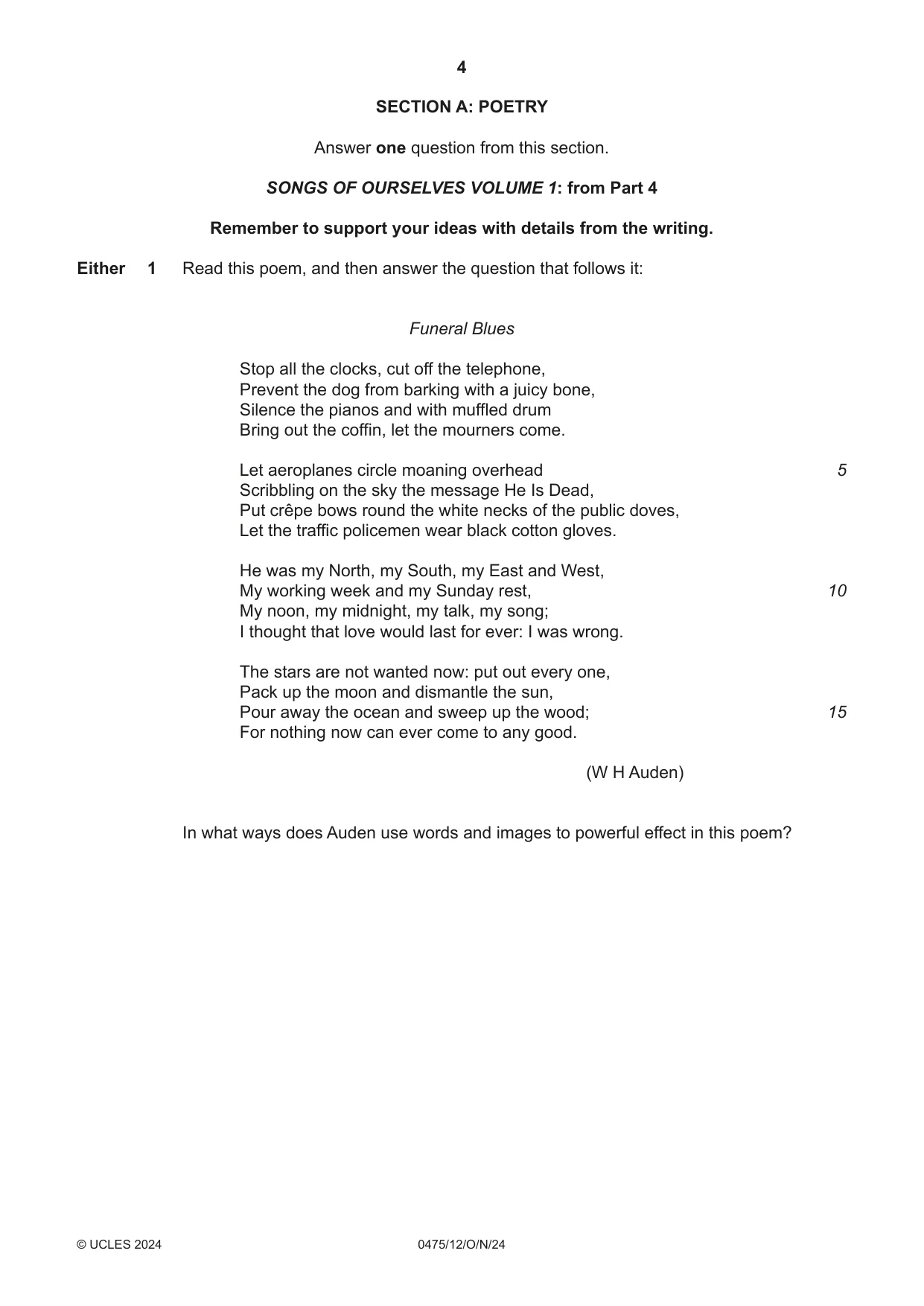 Cambridge IGCSE English - Literature in English 0475 2024 Oct/Nov Paper 1 · Variant 2 question paper, page 4 of 28